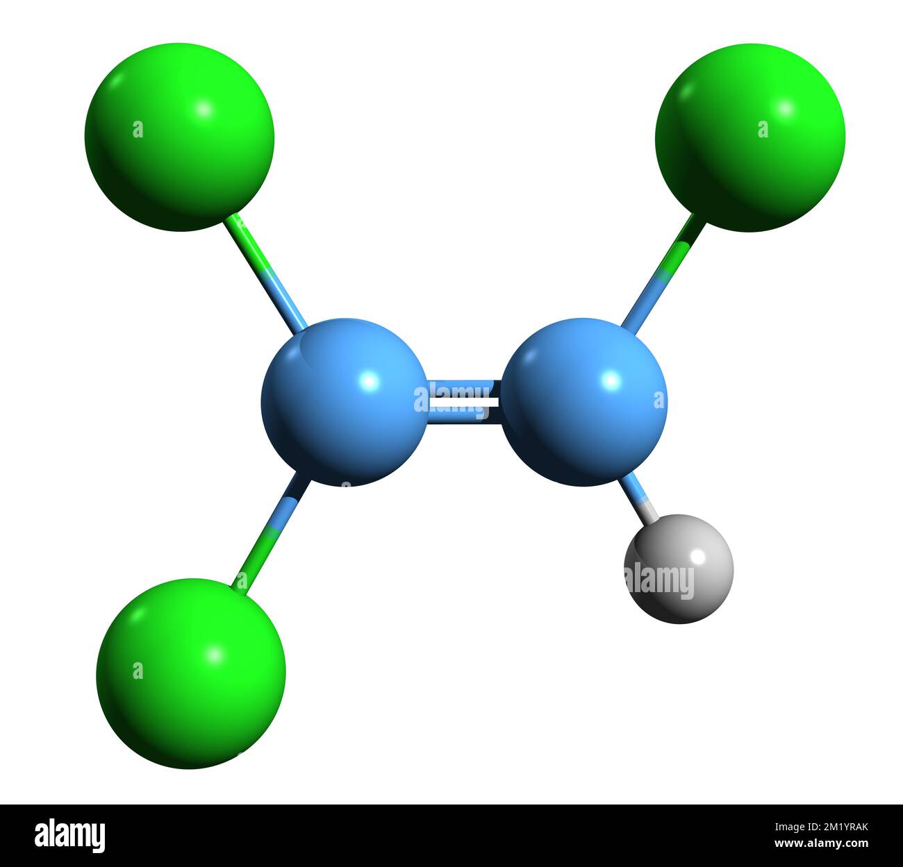 3D image of Trichloroethylene skeletal formula - molecular chemical structure of Acetylene Trichloride isolated on white background Stock Photo