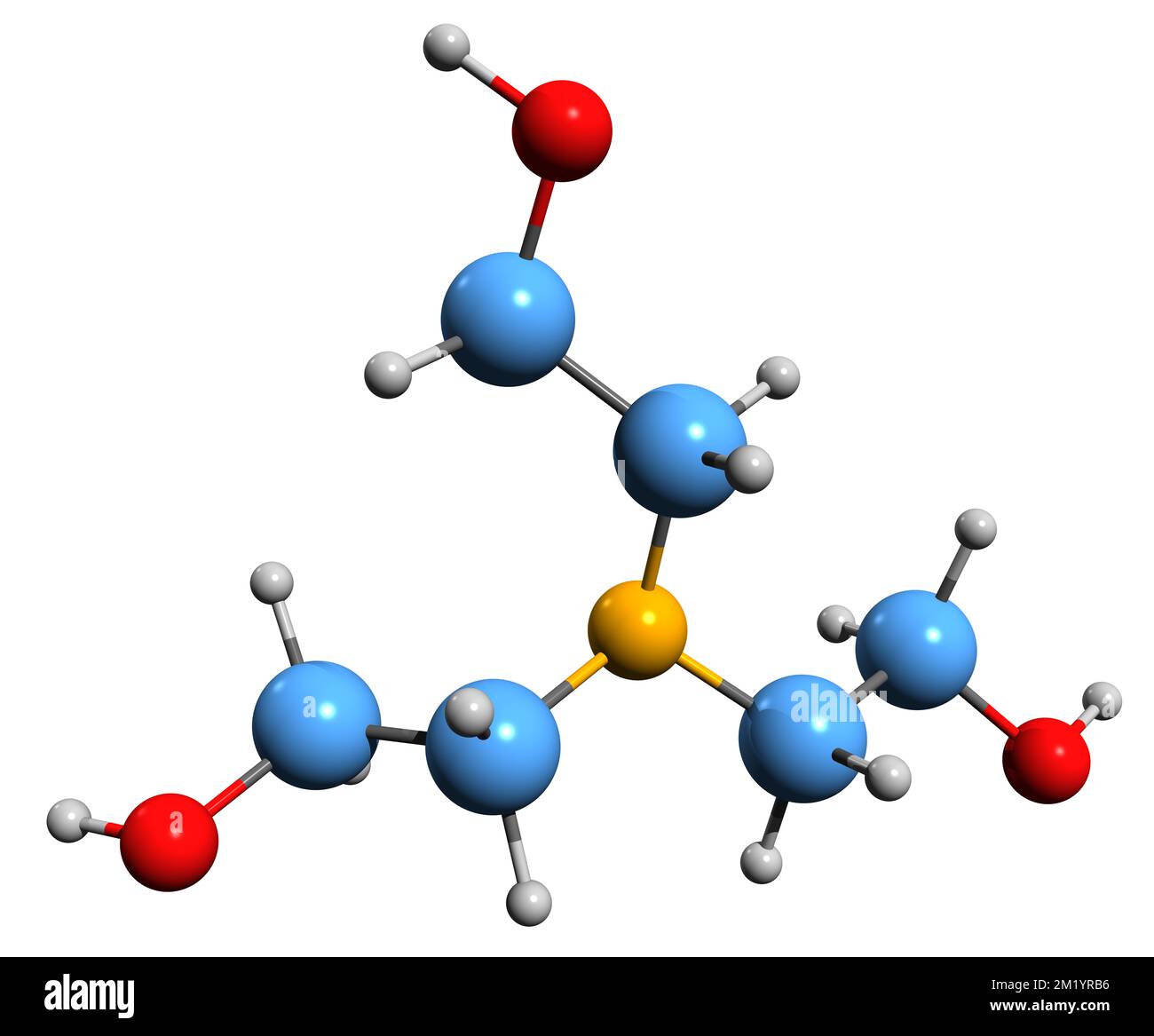 3D image of Triethanolamine skeletal formula - molecular chemical structure of Trolamine isolated on white background Stock Photo