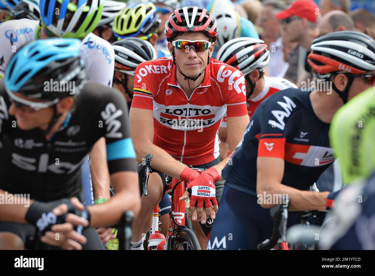 Belgian Stig Broeckx of Lotto - Soudal pictured at the start of the 5th stage of the Eneco Tour cycling race, 179,6 km from Riemst to Sittard-Geleen, Friday 14 August 2015, The Netherlands.  Stock Photo