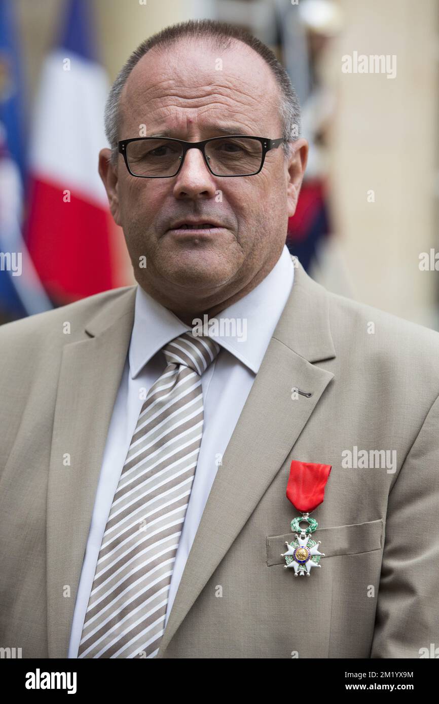 British Chris Norman pictured after a reception at the Elysee, the residence of the French President in Paris, for the men who overpowered a gunman in a Thalys train on Friday, Monday 24 August 2015.  Stock Photo