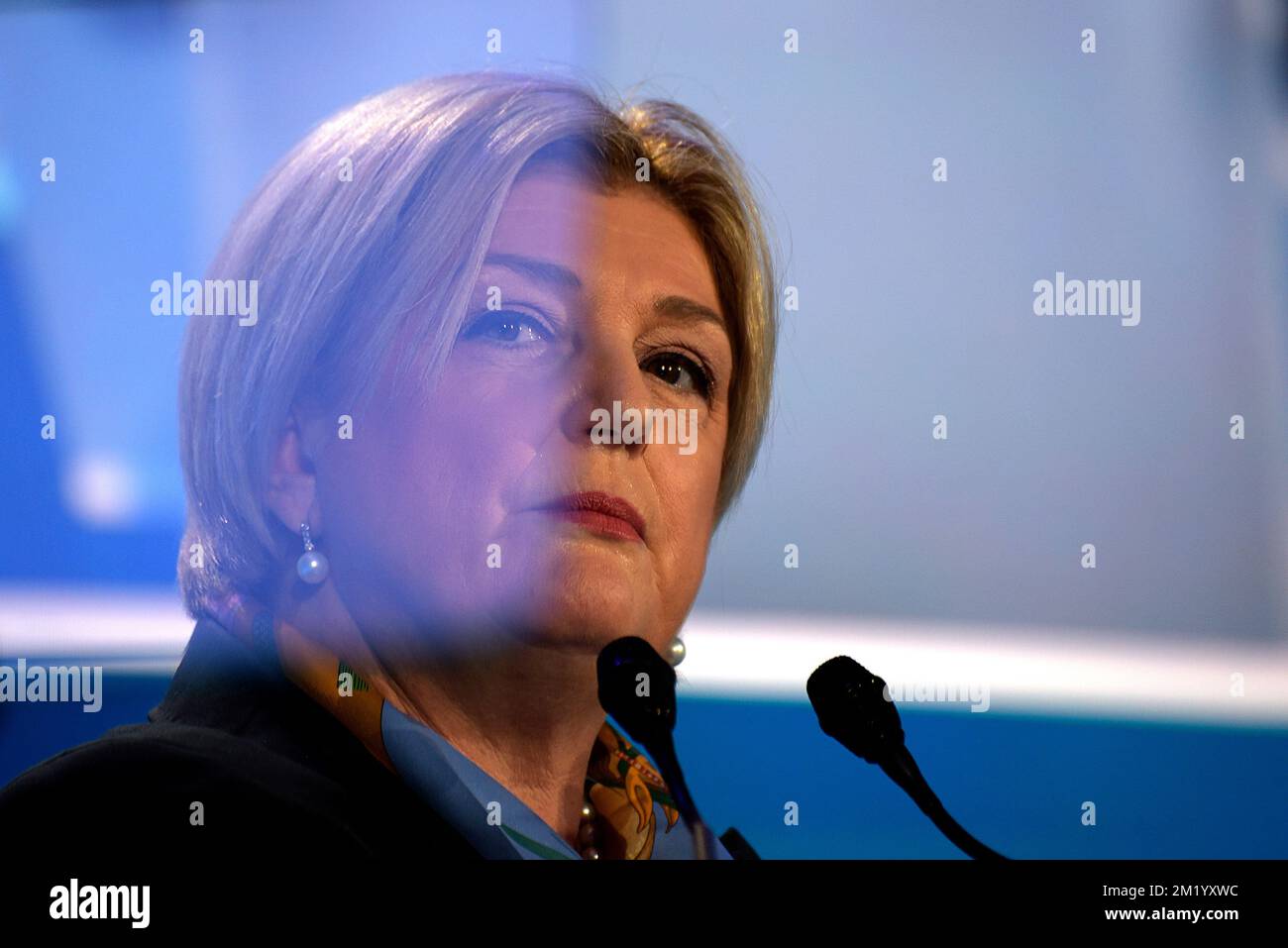 Rome, Italy. 13th Dec, 2022. The Minister of Labor and Social Policies Marina Elvira Calderone speaks on the stage at the annual Confesercenti National Assembly. Confesercenti is an association that represents Italian companies in the trade, tourism and services, crafts and small industries. Credit: SOPA Images Limited/Alamy Live News Stock Photo