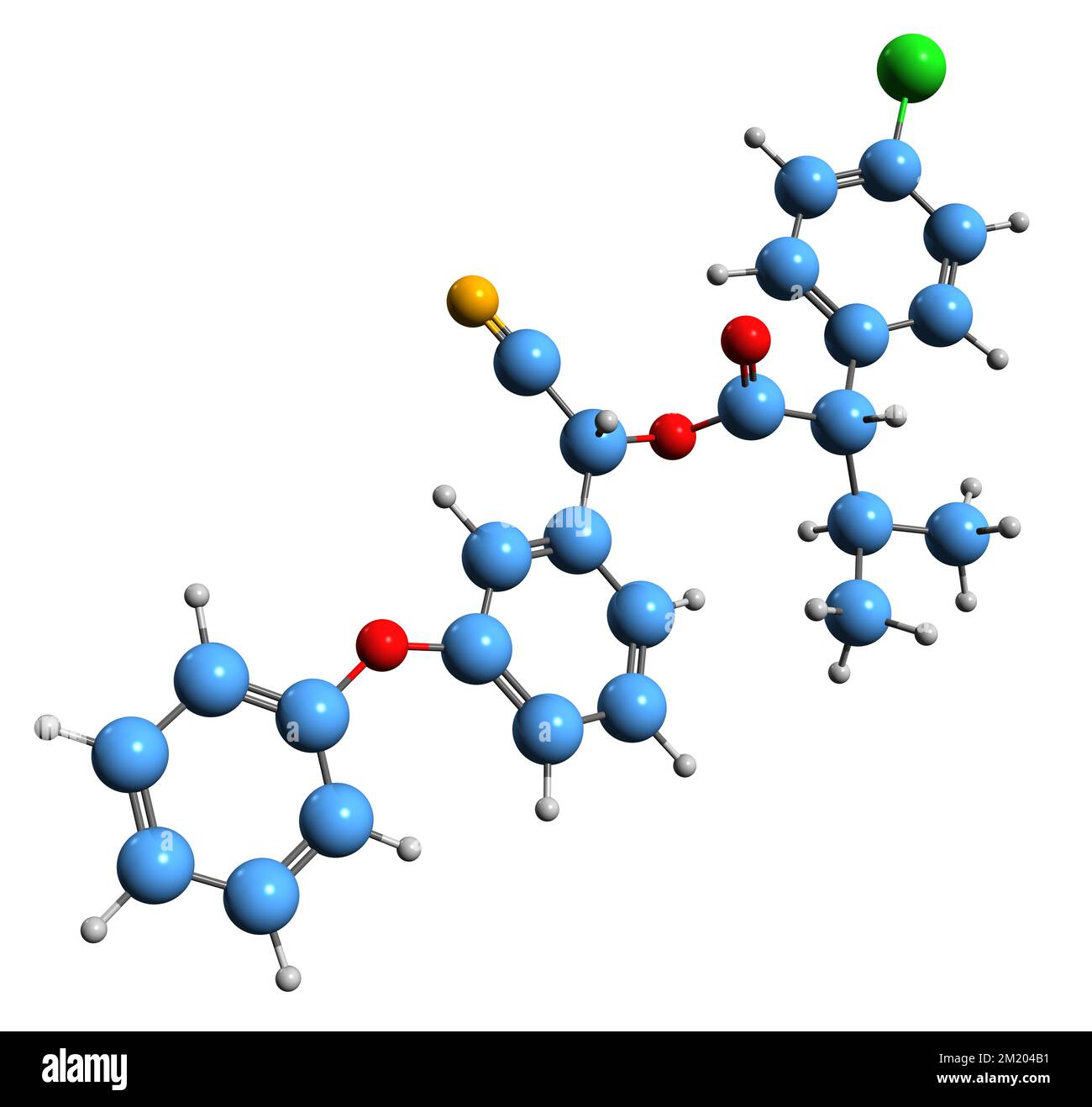 3D image of Fenvalerate skeletal formula - molecular chemical structure of  pyrethroid insecticide isolated on white background Stock Photo