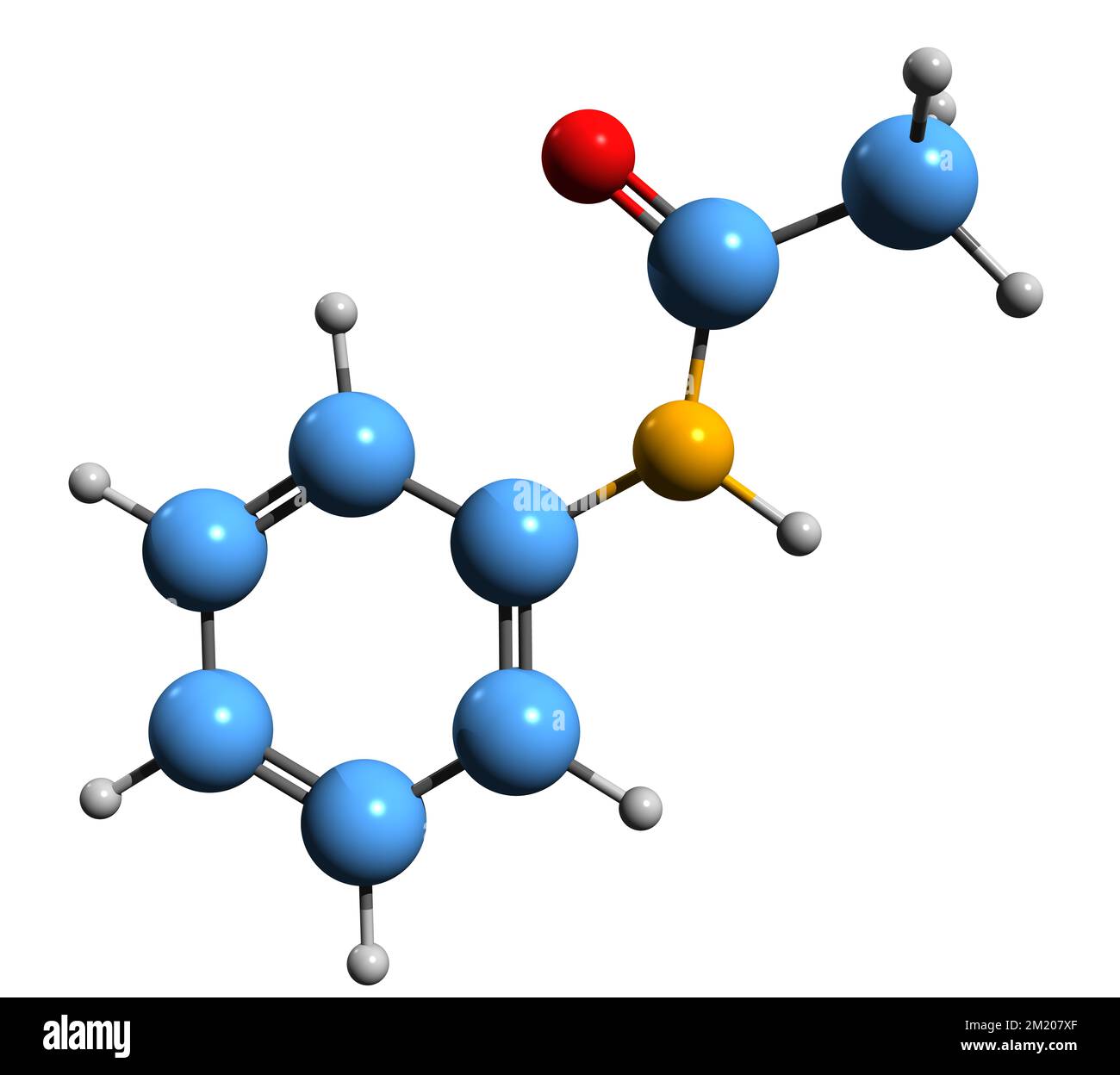3D image of Acetanilide skeletal formula - molecular chemical structure of N-Phenylethanamide isolated on white background Stock Photo