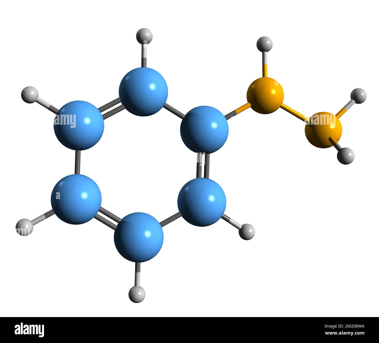 3D image of Phenylhydrazine skeletal formula - molecular chemical structure of Hydrazinobenzene isolated on white background Stock Photo
