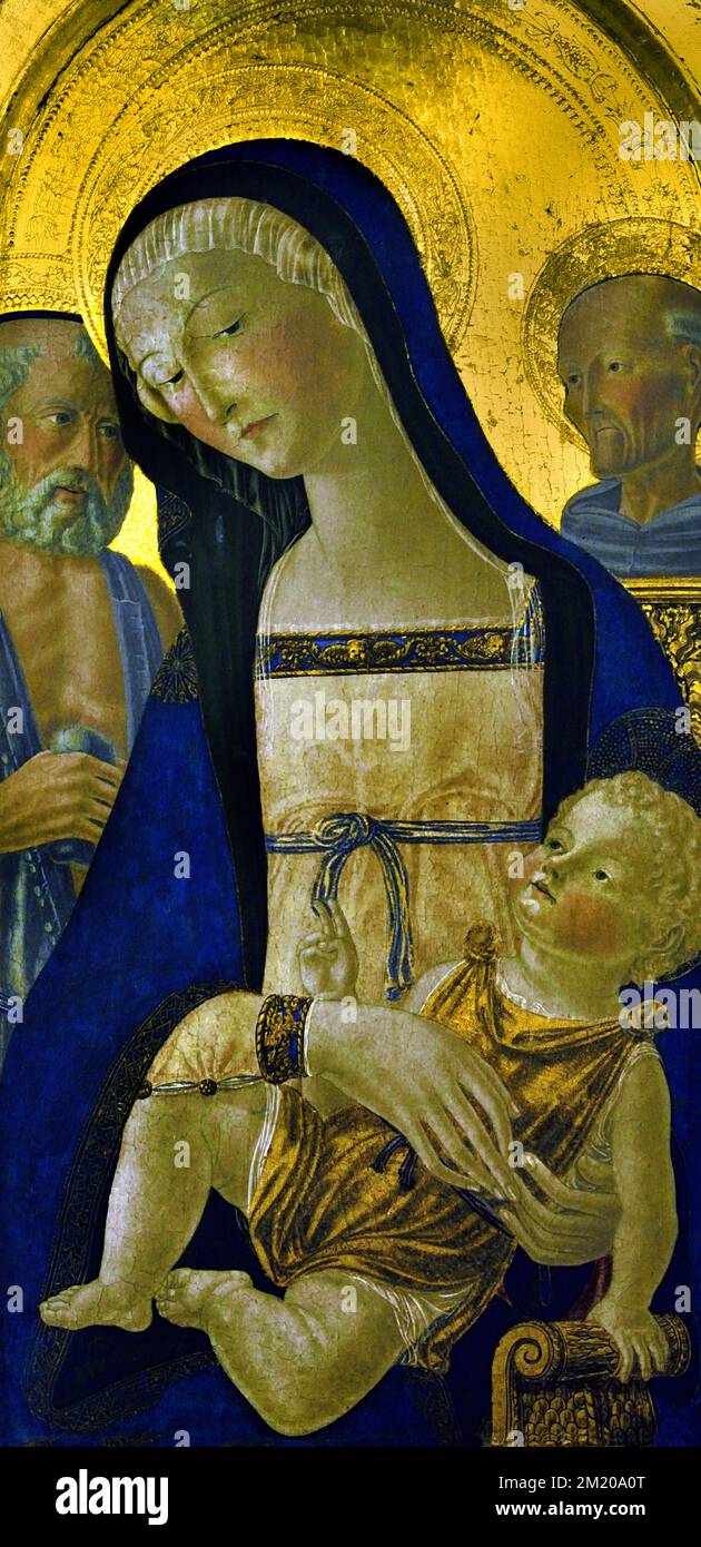 Neroccio di Bartolomeo Landi,1447-1500,  Madonna and Child, St. Jerome and St. Bernardino,, Christian Art, Italy, Italian. Stock Photo