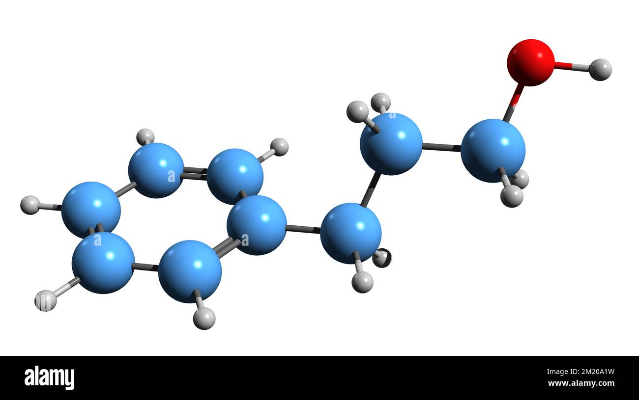3D image of Benzenepropanol skeletal formula - molecular chemical structure of monocyclic arene isolated on white background Stock Photo