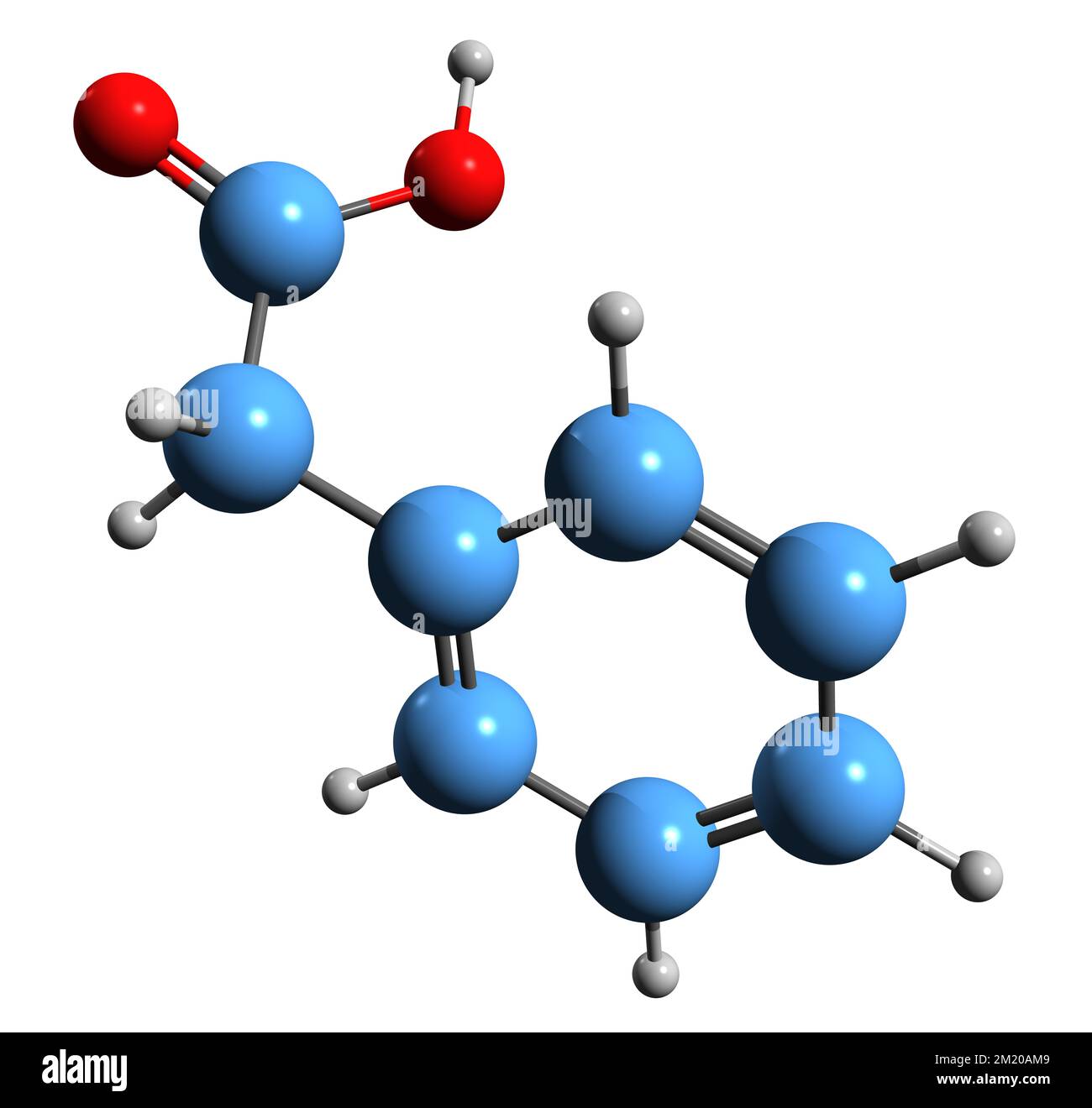 3D image of Phenylacetic acid skeletal formula - molecular chemical structure of Benzeneacetic acid isolated on white background Stock Photo