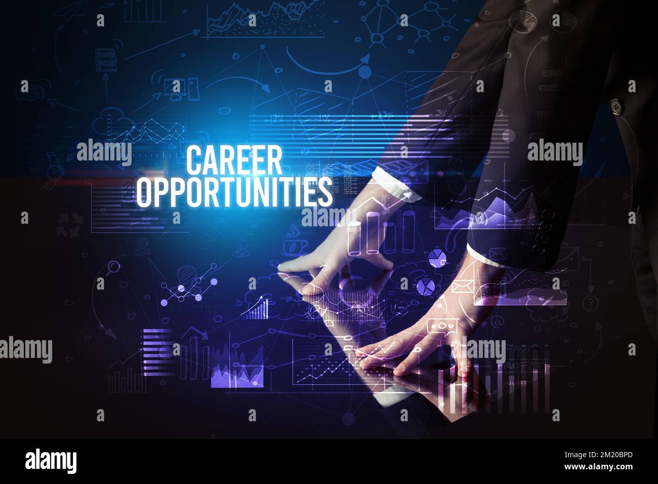 Businessman touching huge screen concept Stock Photo