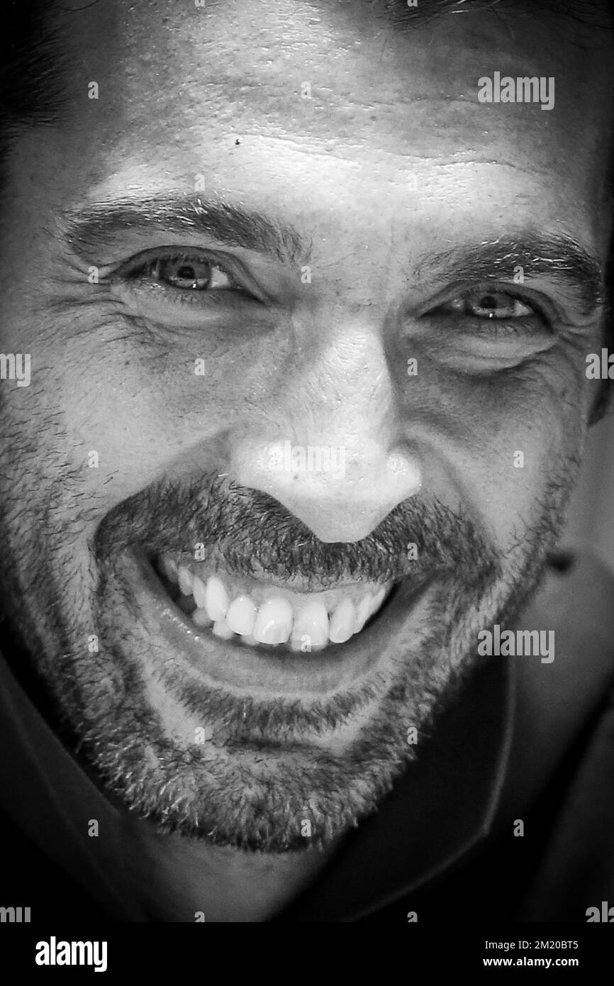 20151112 - BRUSSELS, BELGIUM: Italy's goalkeeper Gianluigi Buffon pictured during a press conference of the Italian soccer team, in Brussels, Thursday 12 November 2015. Red Devils Belgian national team is playing a friendly games against Italy tomorrow in preparation of Euro2016. BELGA PHOTO BRUNO FAHY Stock Photo