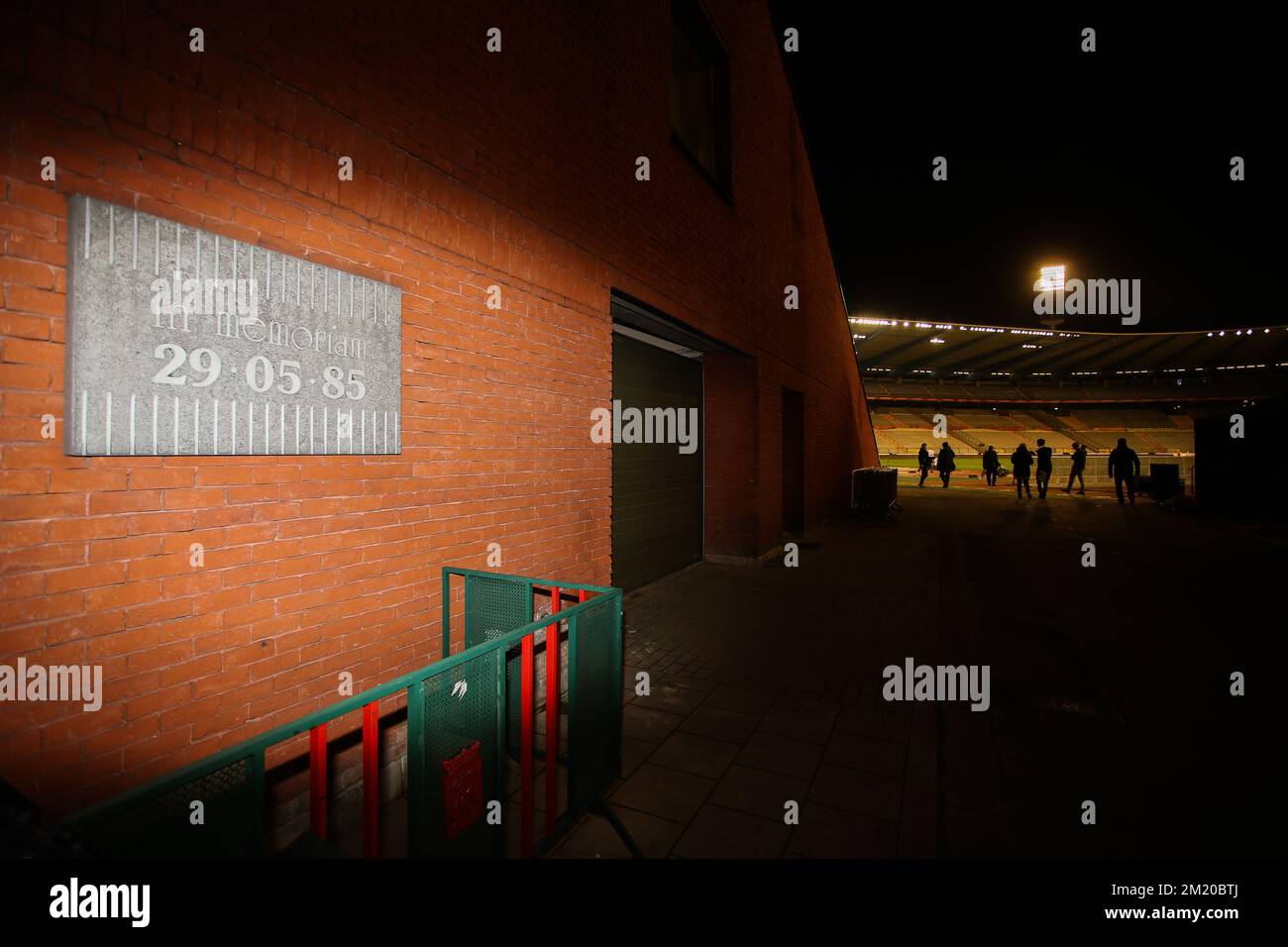 20151112 - BRUSSELS, BELGIUM: Illustration picture shows a tribute to commemorate the Heysel stadium disaster 30 years ago, in Brussels former Heysel stadium, now called King Baudouin stadium (Stade Roi Baudouin - Koning Boudewijnsatdion), Thursday 12 November 2015. On 29 May 1985, 39 persons because of clashes between supporters and the collapse of a part of a stand, before the start of the European Cup final between Liverpool and Juventus. Red Devils Belgian national team is playing a friendly games against Italy tomorrow in preparation of Euro2016. BELGA PHOTO BRUNO FAHY Stock Photo