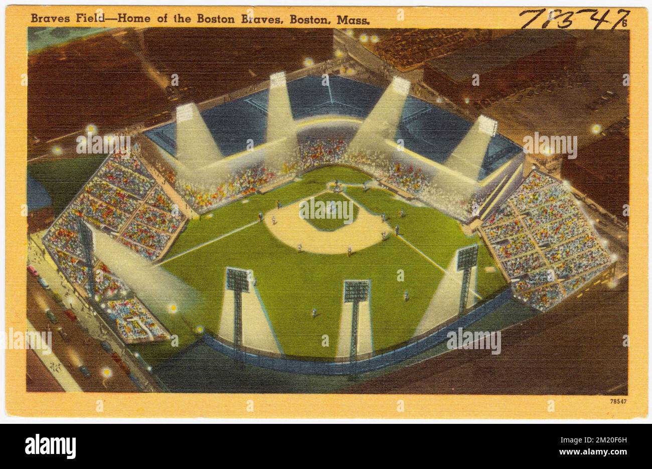 Braves Field -- Home of the Boston Braves, Boston, Mass. , Stadiums, Braves Field Boston, Mass., Tichnor Brothers Collection, postcards of the United States Stock Photo