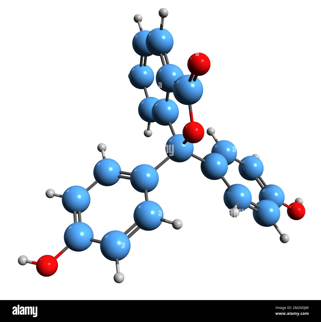 3D image of Phenolphthalein skeletal formula - molecular chemical structure of  acid–base titration indicator isolated on white background Stock Photo