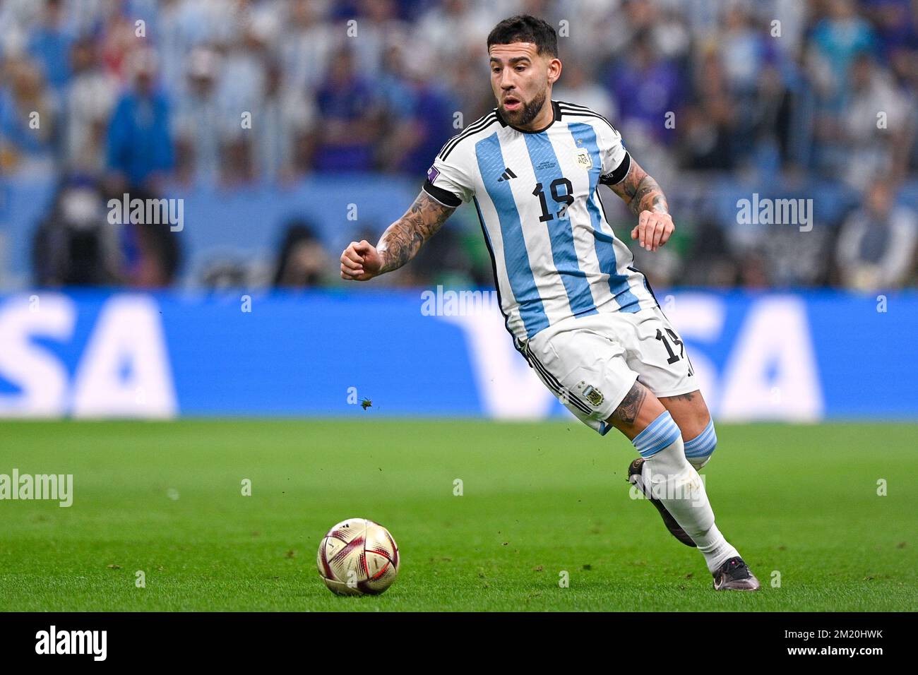 LUSAIL CITY, QATAR - DECEMBER 13: Nicolas Otamendi of Argentina in action during the Semi Final - FIFA World Cup Qatar 2022 match between Argentina and Croatia at the Lusail Stadium on December 13, 2022 in Lusail City, Qatar (Photo by Pablo Morano/BSR Agency) Stock Photo