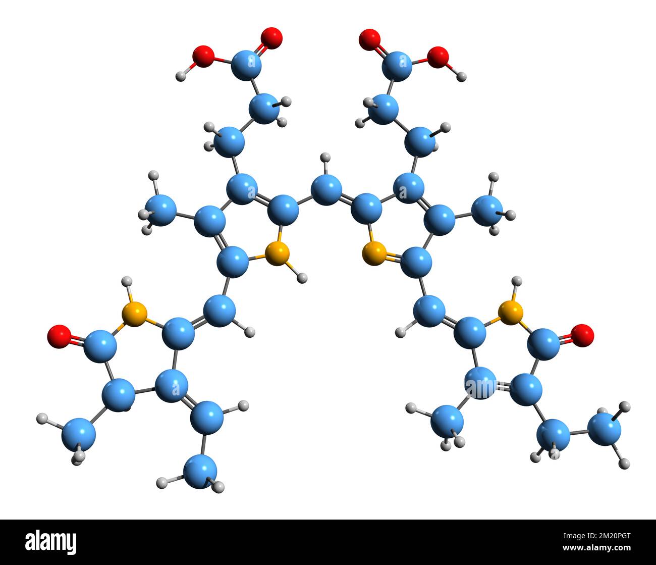 3D image of Phycoviolobilin skeletal formula - molecular chemical structure of plant pigment isolated on white background Stock Photo