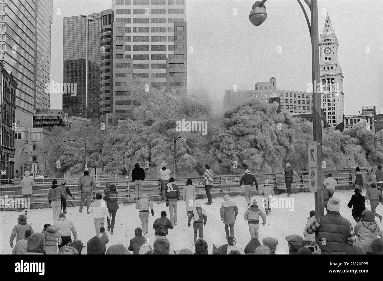Demolition of the Fort Hill Square parking garage at the corner of