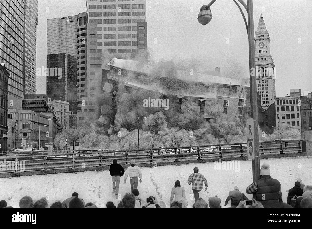 Demolition of the Fort Hill Square parking garage at the corner of