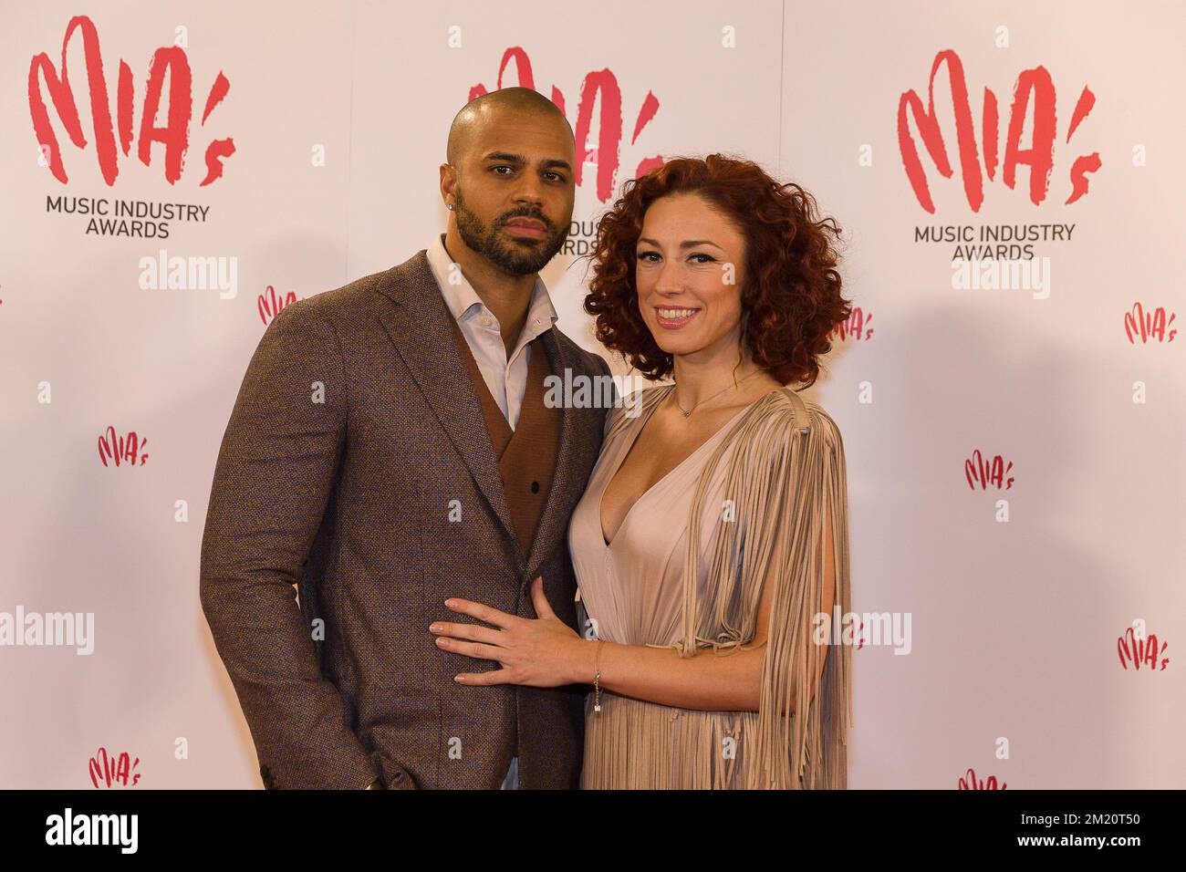 20160121 - LINT, BELGIUM: Natalia Druyts and partner Alexander pictured  during the ninth edition of the MIA's (Music Industry Award) award show, in  Lint, Thursday 21 January 2016. The MIA awards are