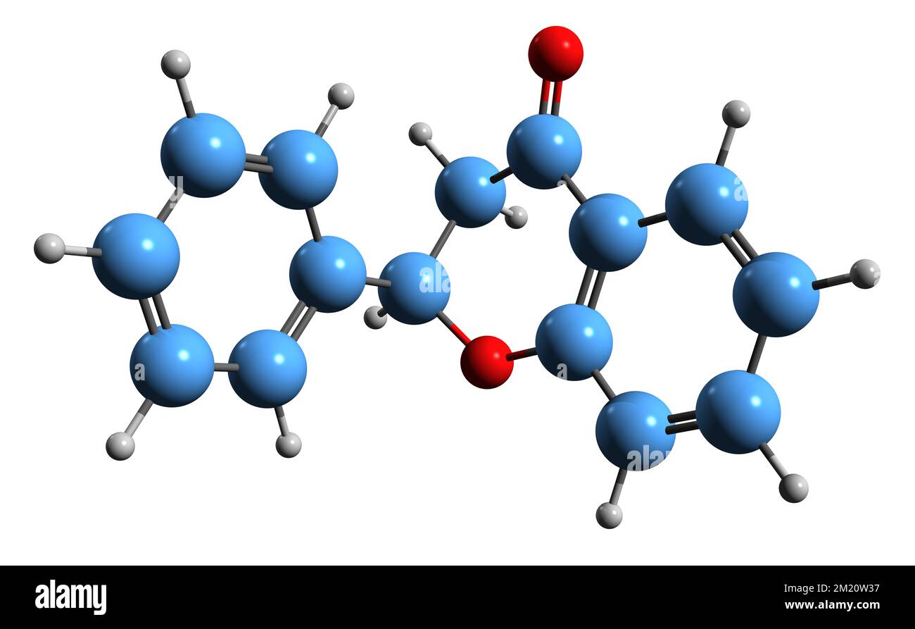 3D image of Flavanone skeletal formula - molecular chemical structure of  phytochemical isolated on white background Stock Photo