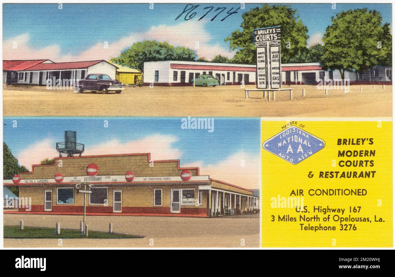 Briley's Modern Courts & Restaurant, U.S. Highway 167, 3 miles north of Opelousas, La. , Motels, Tichnor Brothers Collection, postcards of the United States Stock Photo