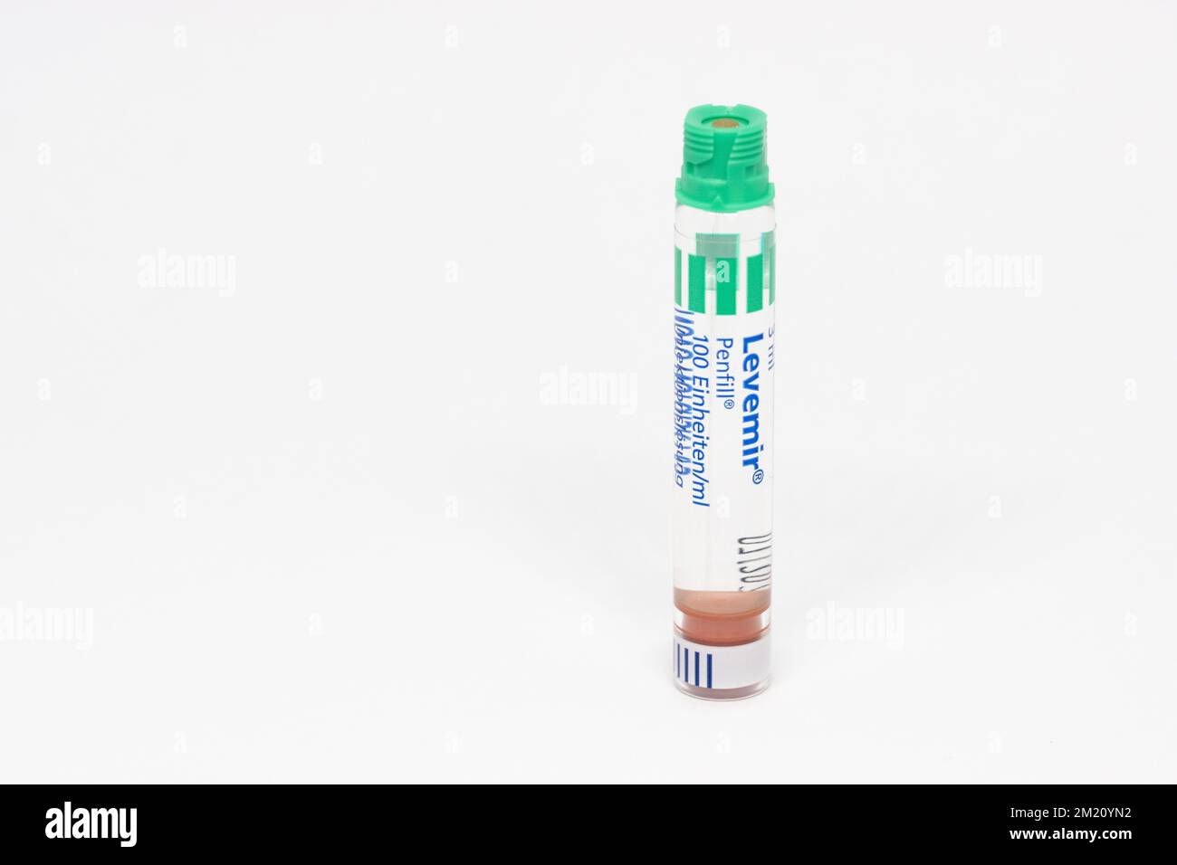 Vial of Levemir Penfill long acting basal Insulin isolated on white