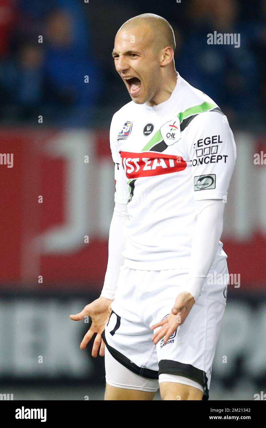 OHL's Yohan Croizet reacts during the Jupiler Pro League match between