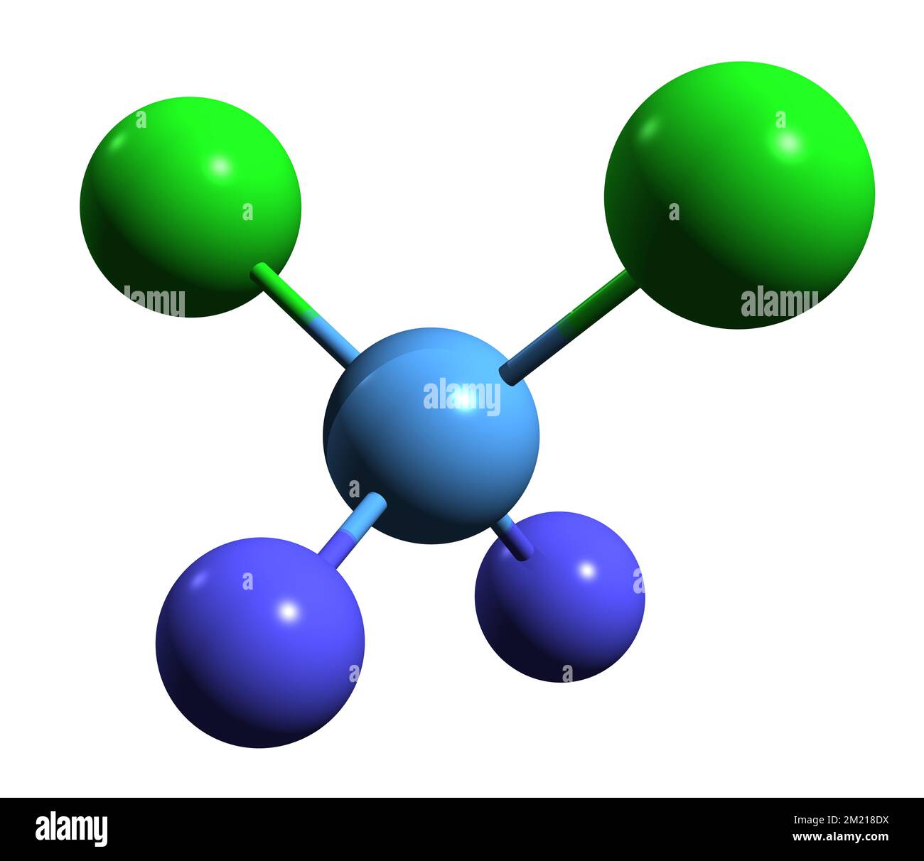 3D image of Dichlorodifluoromethane skeletal formula - molecular chemical structure of  chlorofluorocarbon halomethane isolated on white background Stock Photo