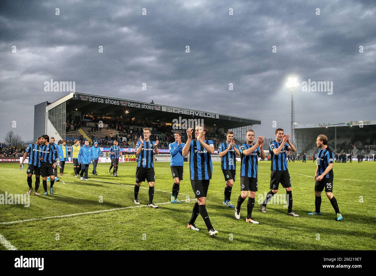 Club's players celebrate after winning the Jupiler Pro League match between  KV Oostende and Club Brugge,