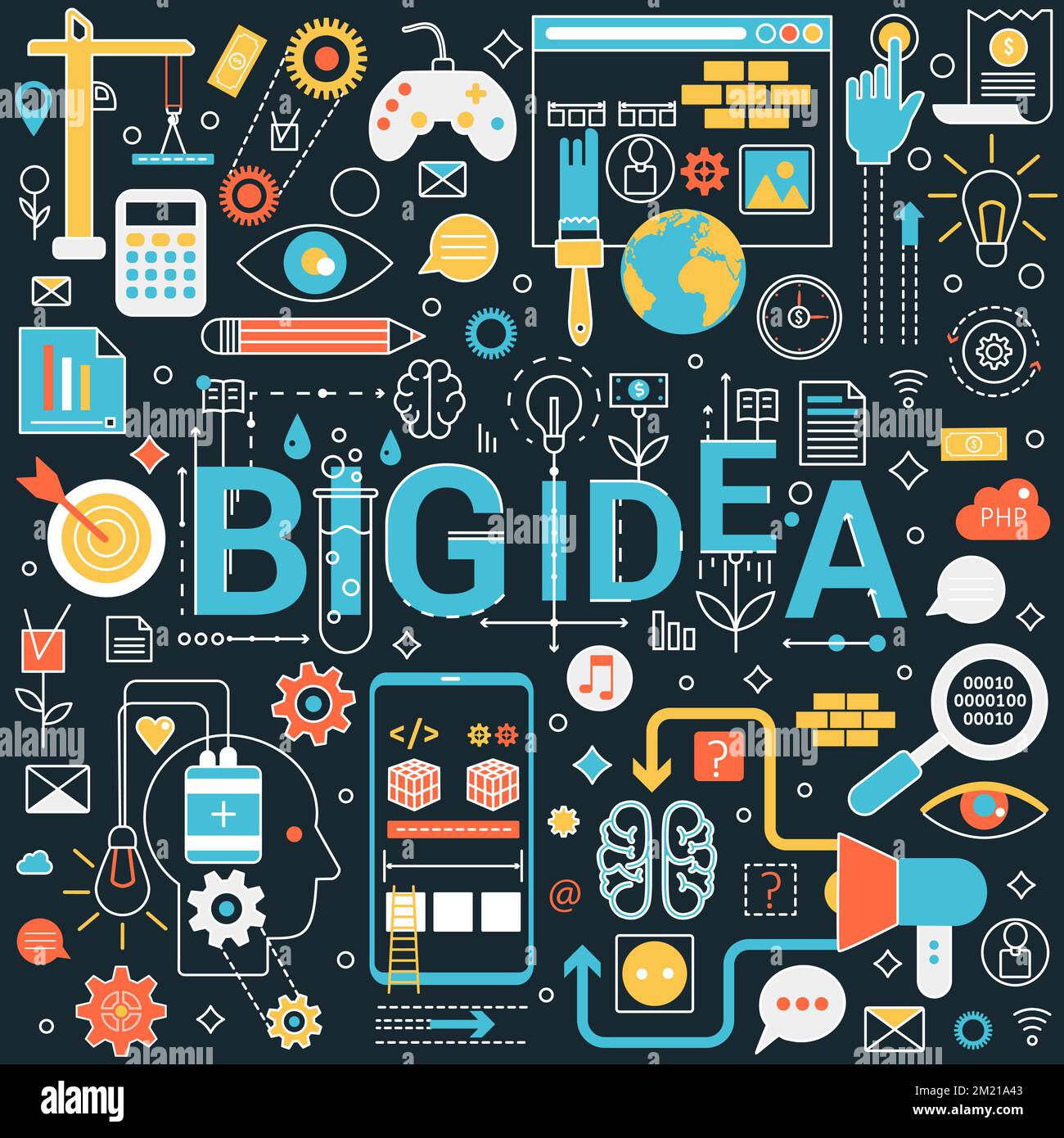 Big idea development. Problem solving ideas, improving solutions, innovative strategy vector