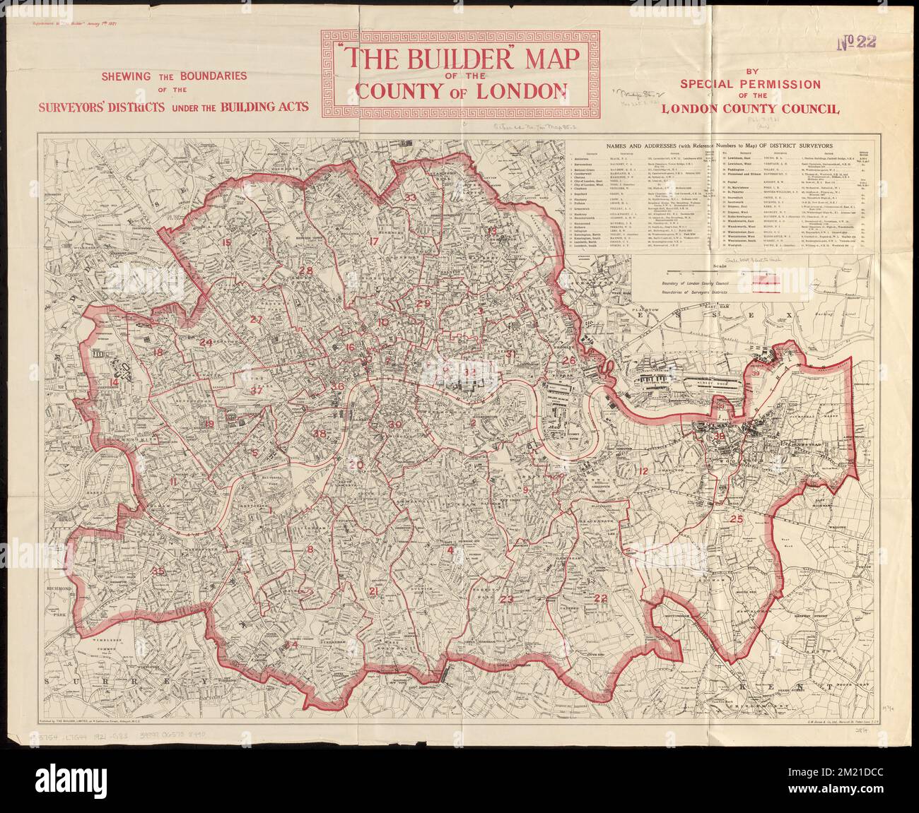 The Builder map of the county of - The Builder Map Of The County Of London Shewing The Boundaries Of The Surveyors Districts Under The Building Acts Zoning England London Maps London England Maps Norman B Leventhal Map Center Collection 2M21DCC 