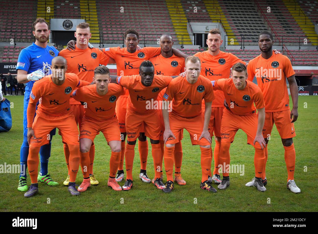 White Star's players poses for the photographer ahead of the match between  RWS Bruxelles and Patro Eisden Maasmechelen, last matchday in the Proximus  League, Belgian second division soccer championship, Saturday 30 April