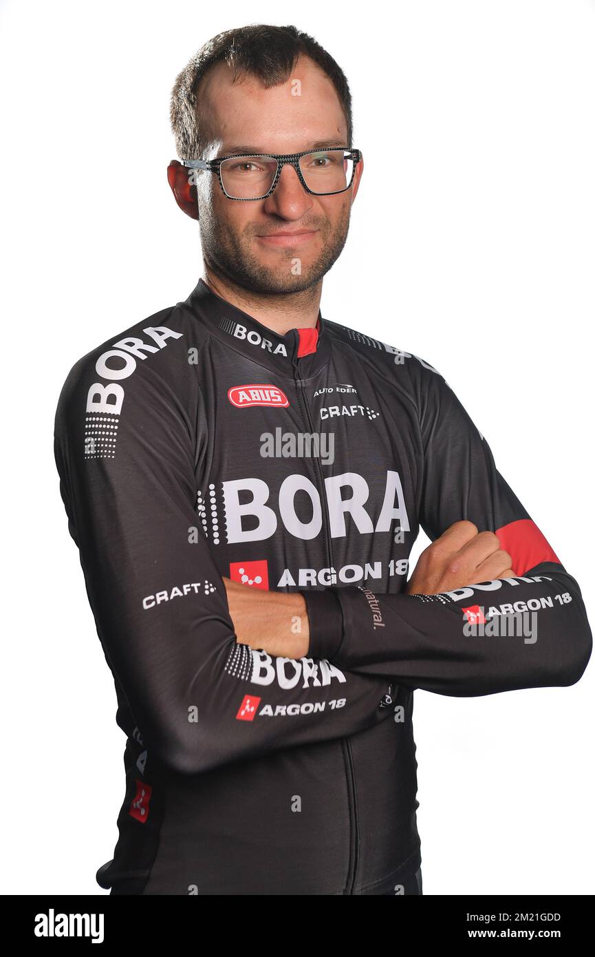 Czech Jan Barta of Bora-Argon 18 poses for the photographer ahead of the presentation of the teams for the Baloise Belgium Tour cycling race, Tuesday 24 May 2016, in Beveren.  Stock Photo