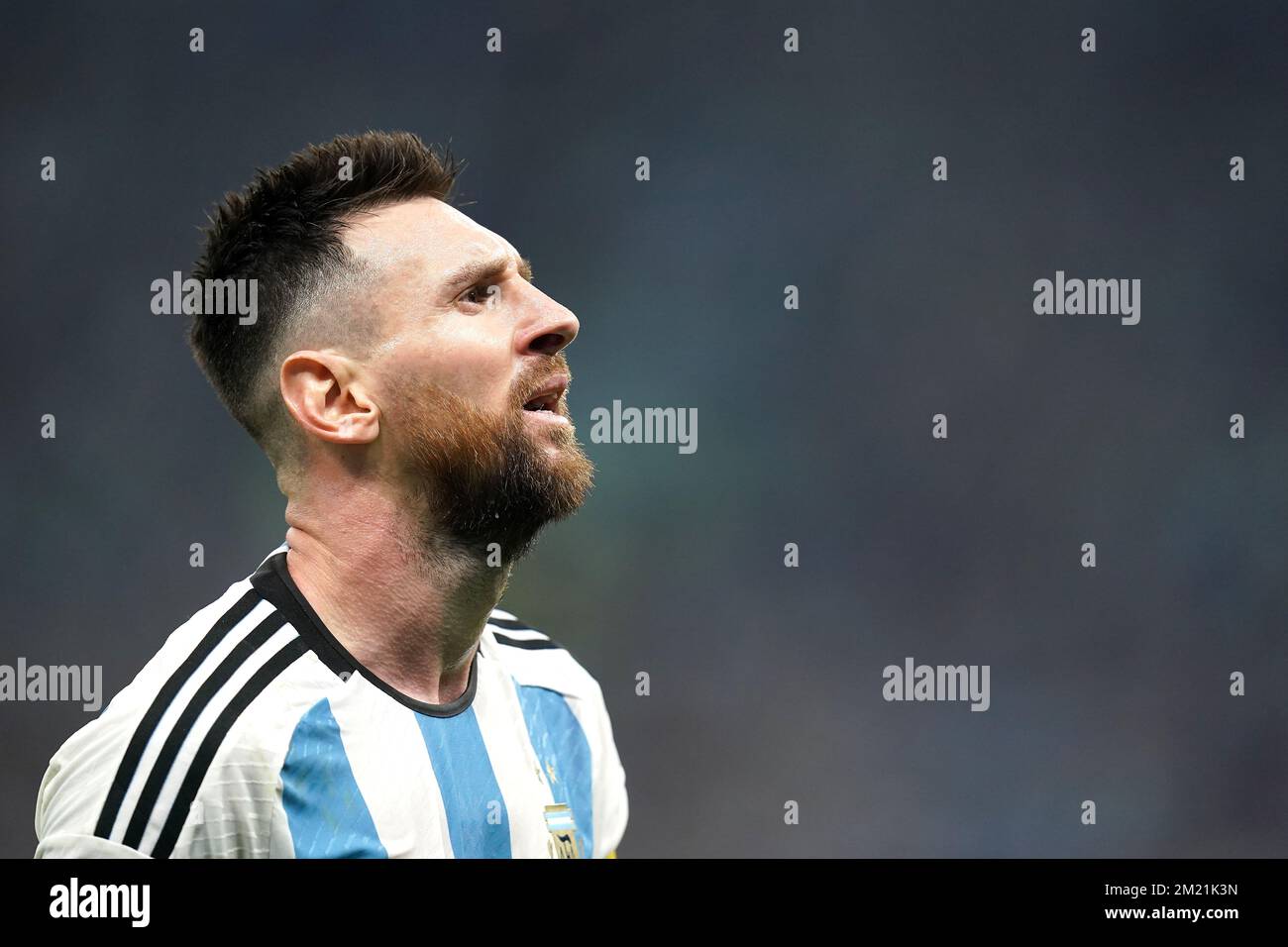 Argentina's Lionel Messi looks on during the FIFA World Cup Semi-Final match at the Lusail Stadium in Lusail, Qatar. Picture date: Tuesday December 13, 2022. Stock Photo
