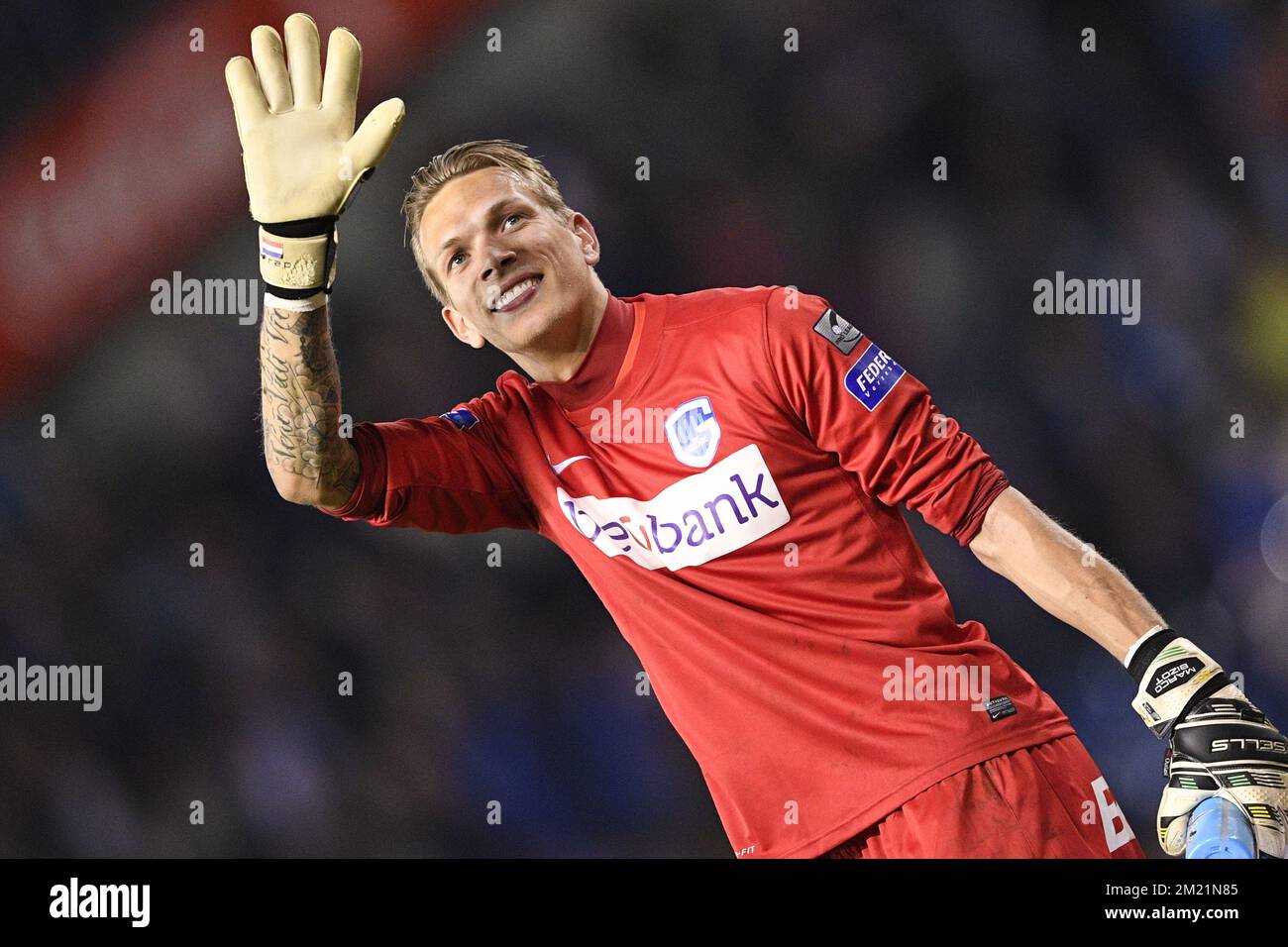 Genk's goalkeeper Marco Bizot pictured after the Jupiler Pro League match between KRC Genk and RSC Anderlecht, in Genk, Thursday 19 May 2016, on day 9 of the Play-off 1 of the Belgian soccer championship.  Stock Photo