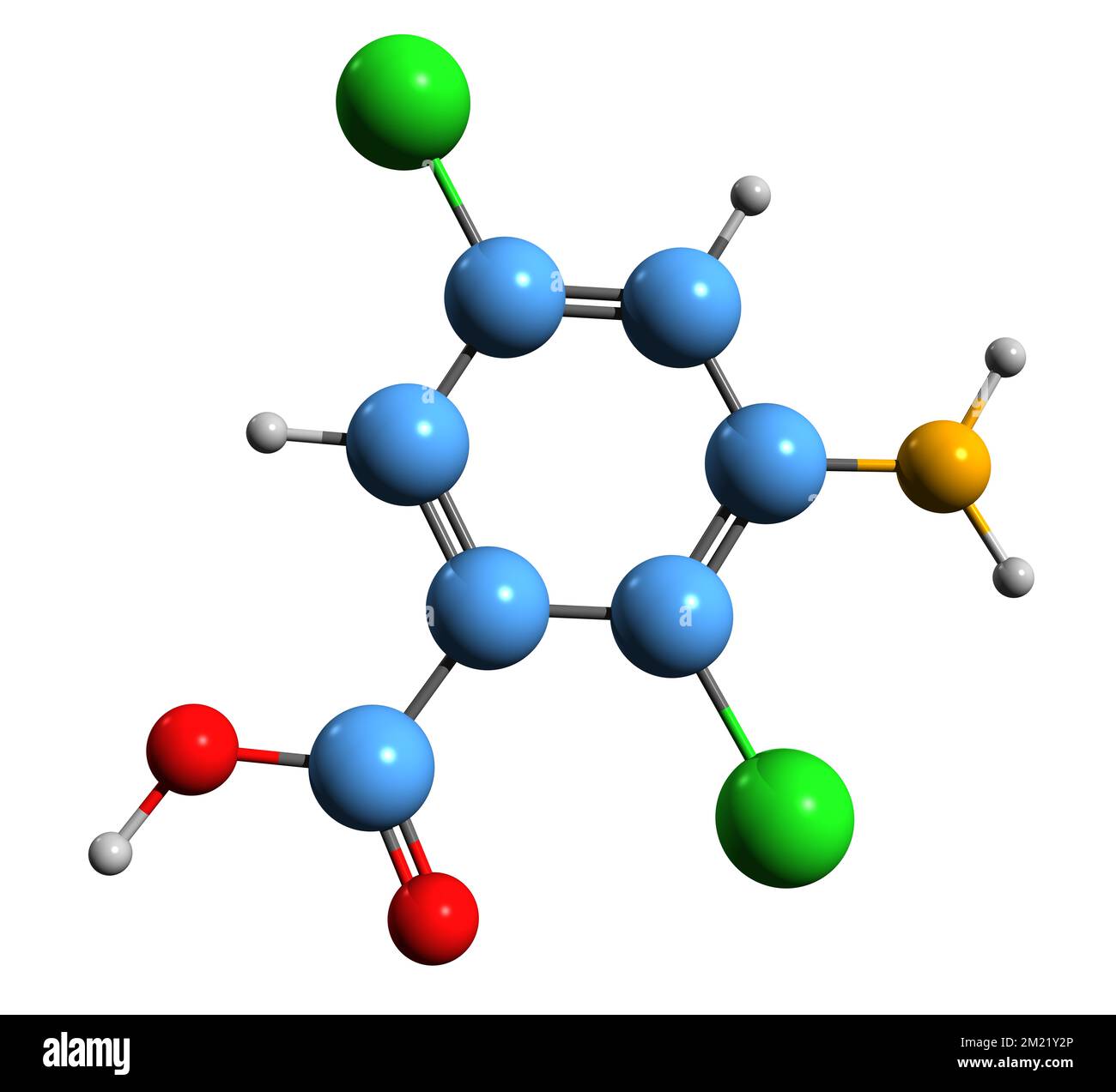 3D image of Chloramben skeletal formula - molecular chemical structure of  selective herbicide Ambiben isolated on white background Stock Photo