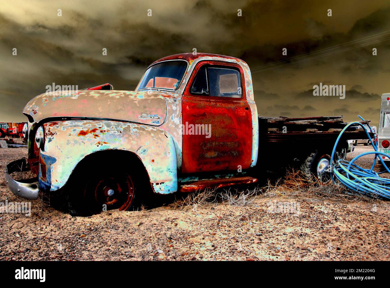 USA, Idaho, Owyhee County, On the Collet Farm near Grand View, Old GMC Truck Stock Photo