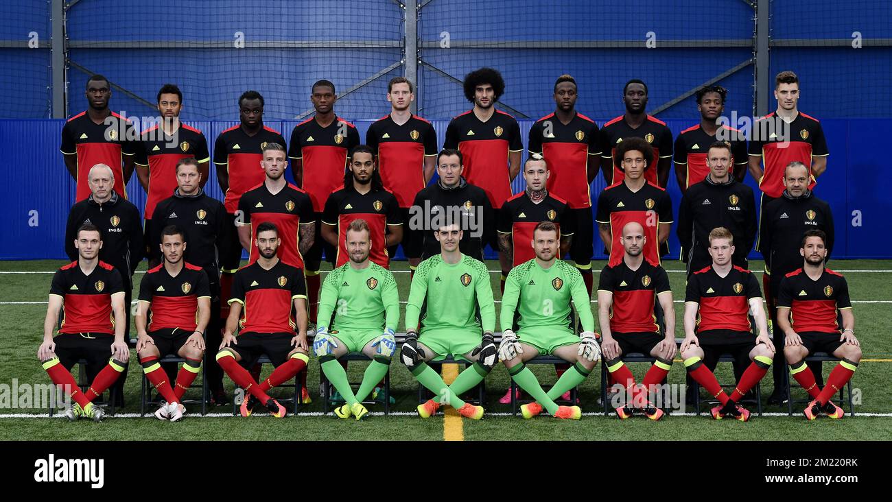 Belgium's players pose for a team picture on the fourth day of a