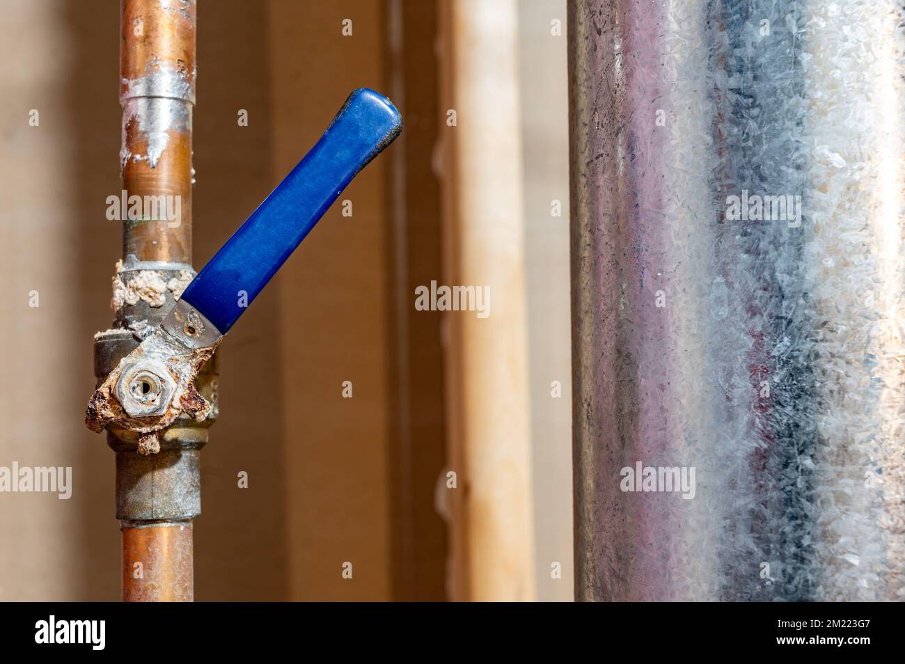 Corrosion on a stuck ball valve caused by leaks and condensate from hot