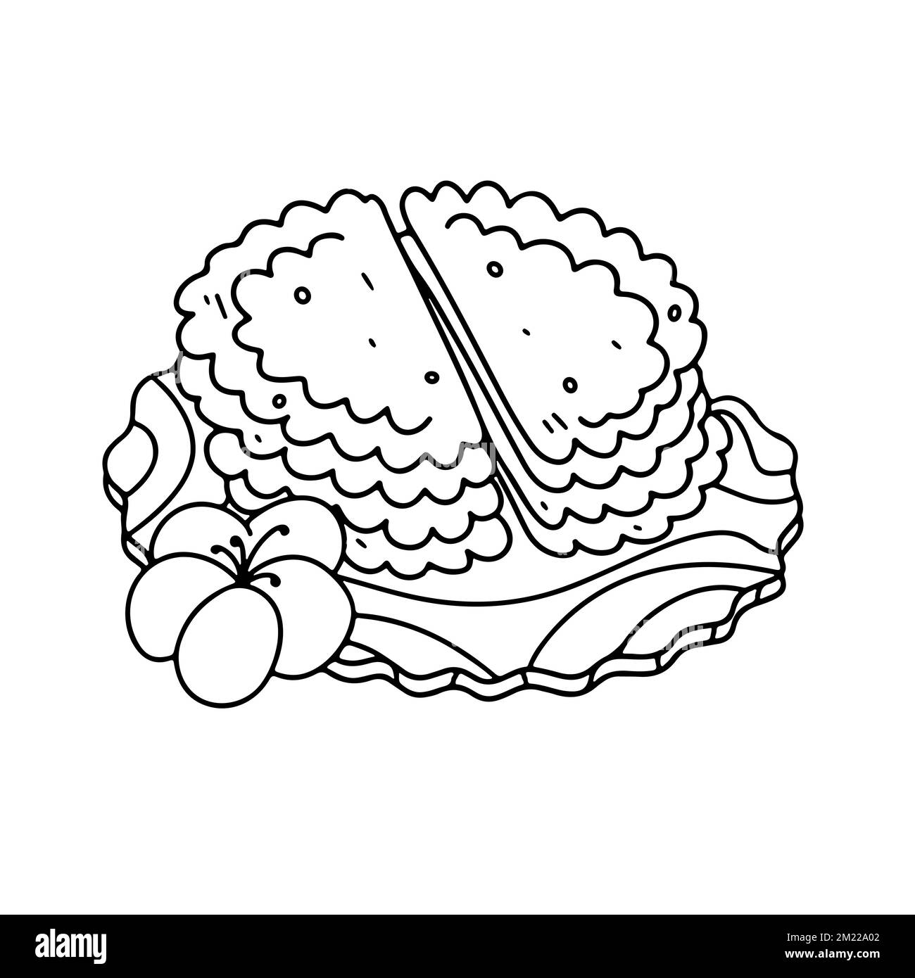 Latin American, mexican food. Traditional baked pastry empanadas with beef meat in hand drawn doodle style Stock Vector