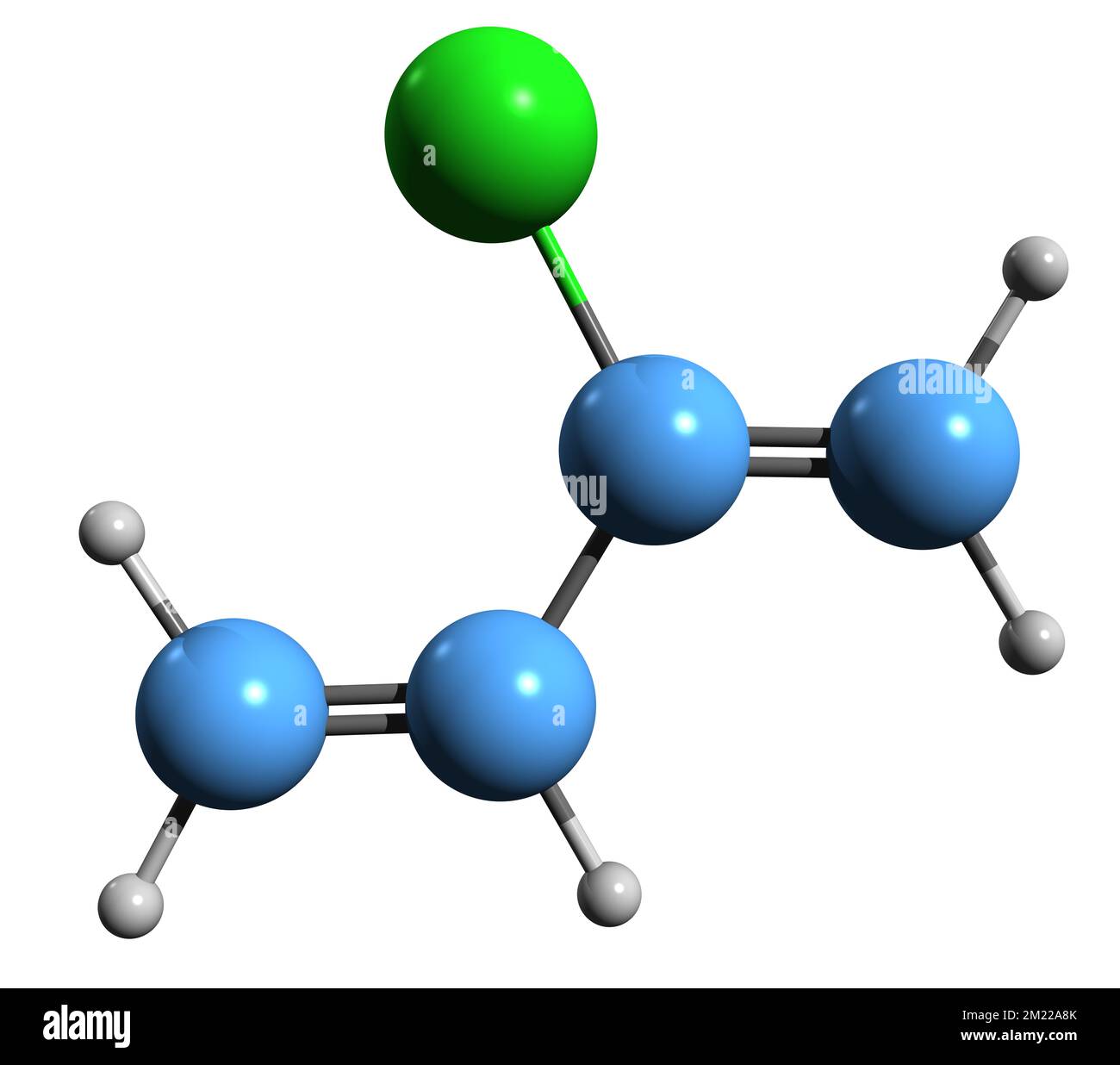 3D image of Chloroprene skeletal formula - molecular chemical structure of Chlorobutadiene isolated on white background Stock Photo