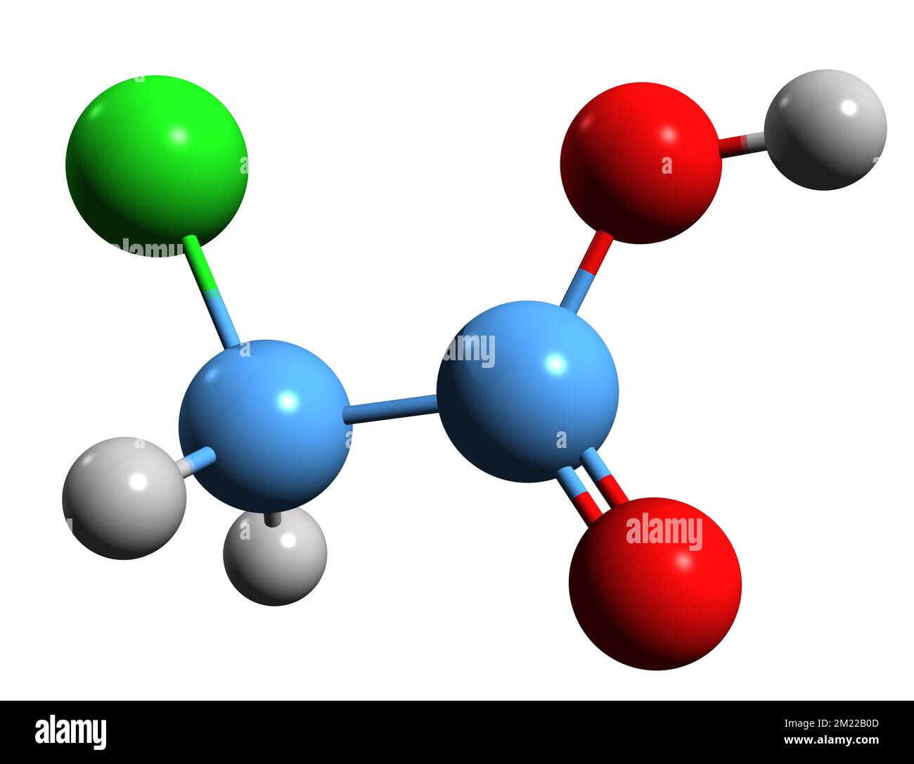 3D image of Chloroacetic acid skeletal formula - molecular chemical structure of Chloroethanoic acid isolated on white background Stock Photo