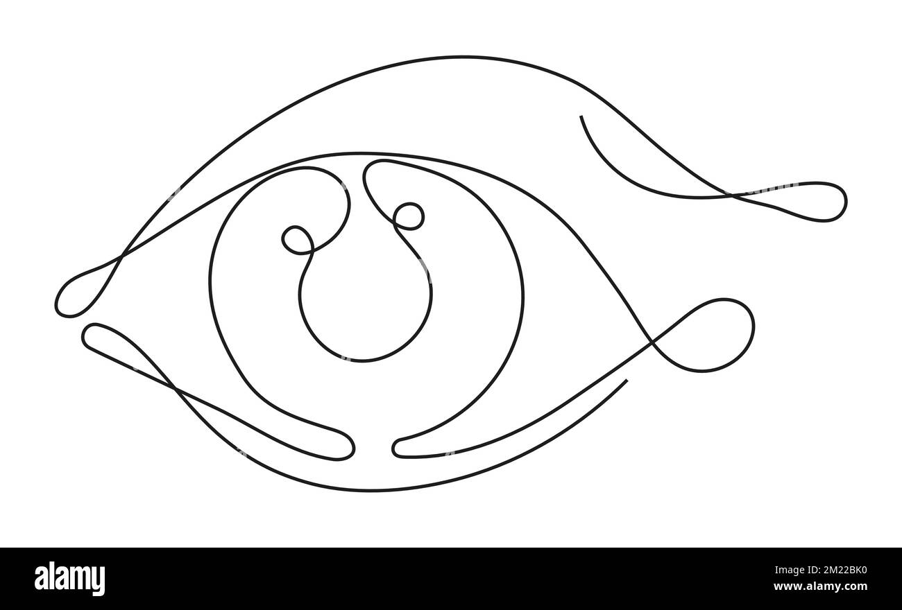 Five human senses in continuous line style. Eyes with brow in hand drawn s Stock Vector