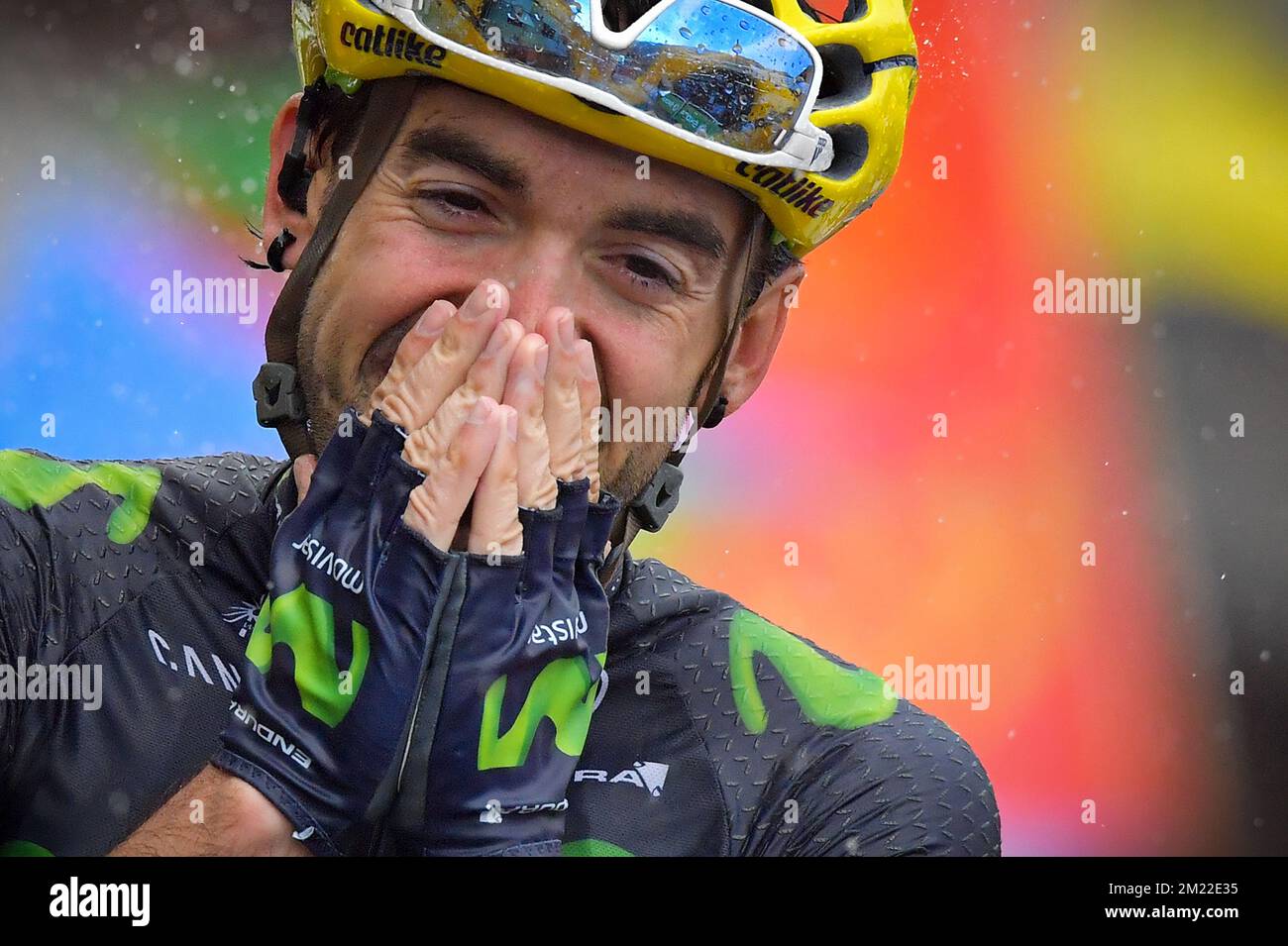 Spanish Ion Izagirre of Movistar Team celebrates as he crosses the finish line to win the 20th stage at the 103rd edition of the Tour de France cycling race, 146,5 km from Megeve to Morzine, France, on Saturday 23 July 2016. This year's Tour de France takes place from July 2nd to July 24th. BELGA PHOTO  Stock Photo