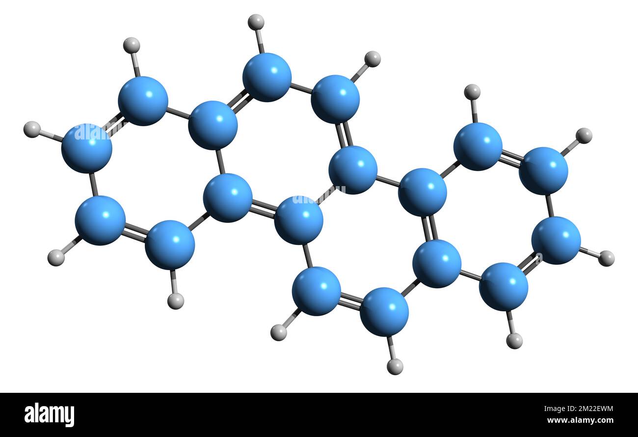 3D image of Chrysene skeletal formula - molecular chemical structure of Benzophenanthrene isolated on white background Stock Photo