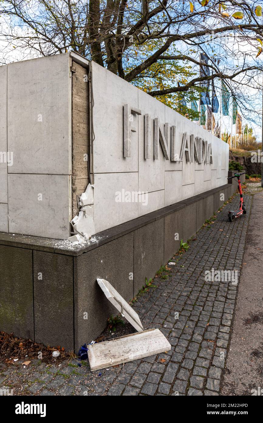 Picture of Broken marble tiles or sheets by Finlandia Hall entrance during ...