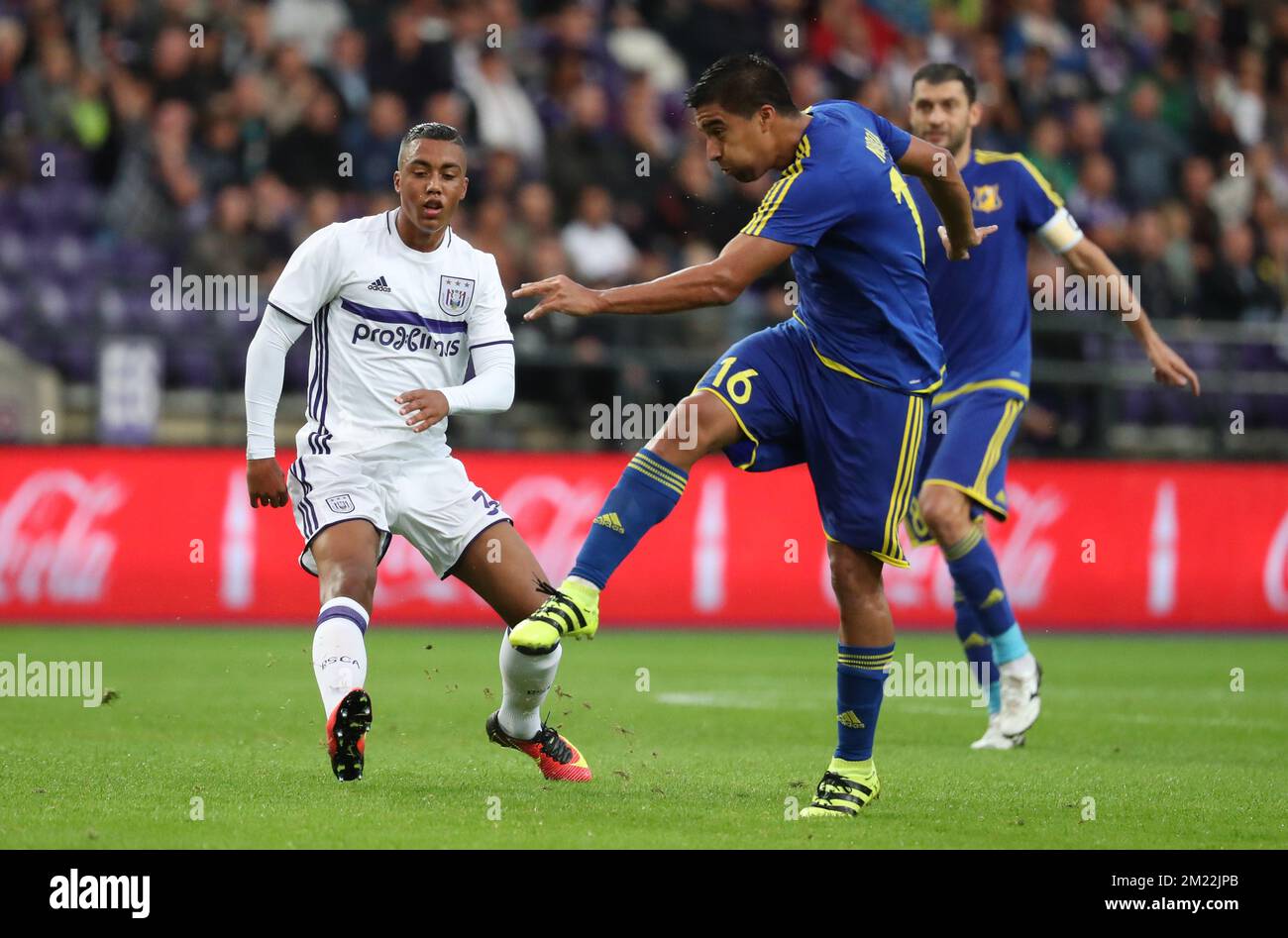 Rostov's Christian Noboa scores the 0-1 goal during the return leg of the third qualification round for the Champions League competition between Belgian first league soccer team RSC Anderlecht and Russian team FC Rostov in Brussels, Wednesday 03 August 2016. The first leg ended in a 2-2 draw.  Stock Photo