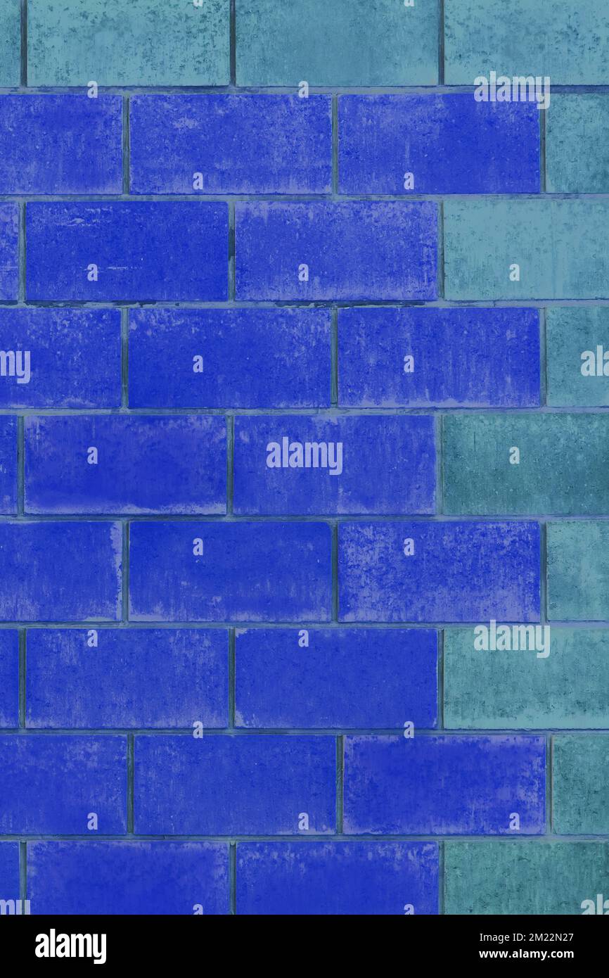 Blue and light blue paint on brick blocks urban color design wall