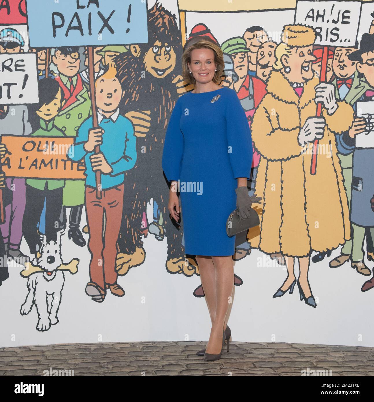 Queen Mathilde of Belgium pictured during a royal visit to the exposition on Belgian cartoonist Herge (Georges Remi) at the Grand Palais museum in Paris, France, Wednesday 05 October 2016. BELGA PHOTO BENOIT DOPPAGNE Stock Photo