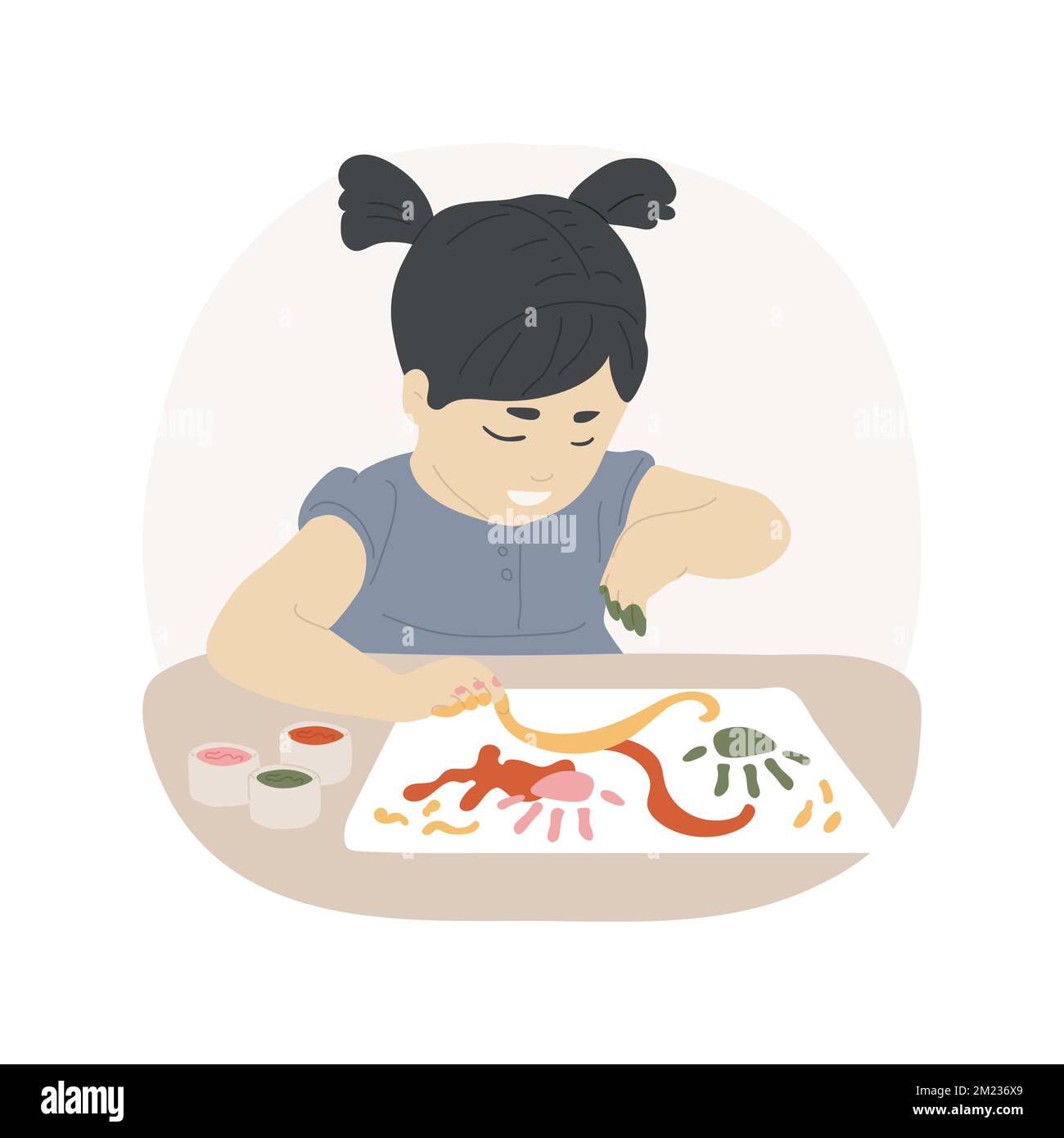 Finger paint isolated cartoon vector illustration. Kid drawing with