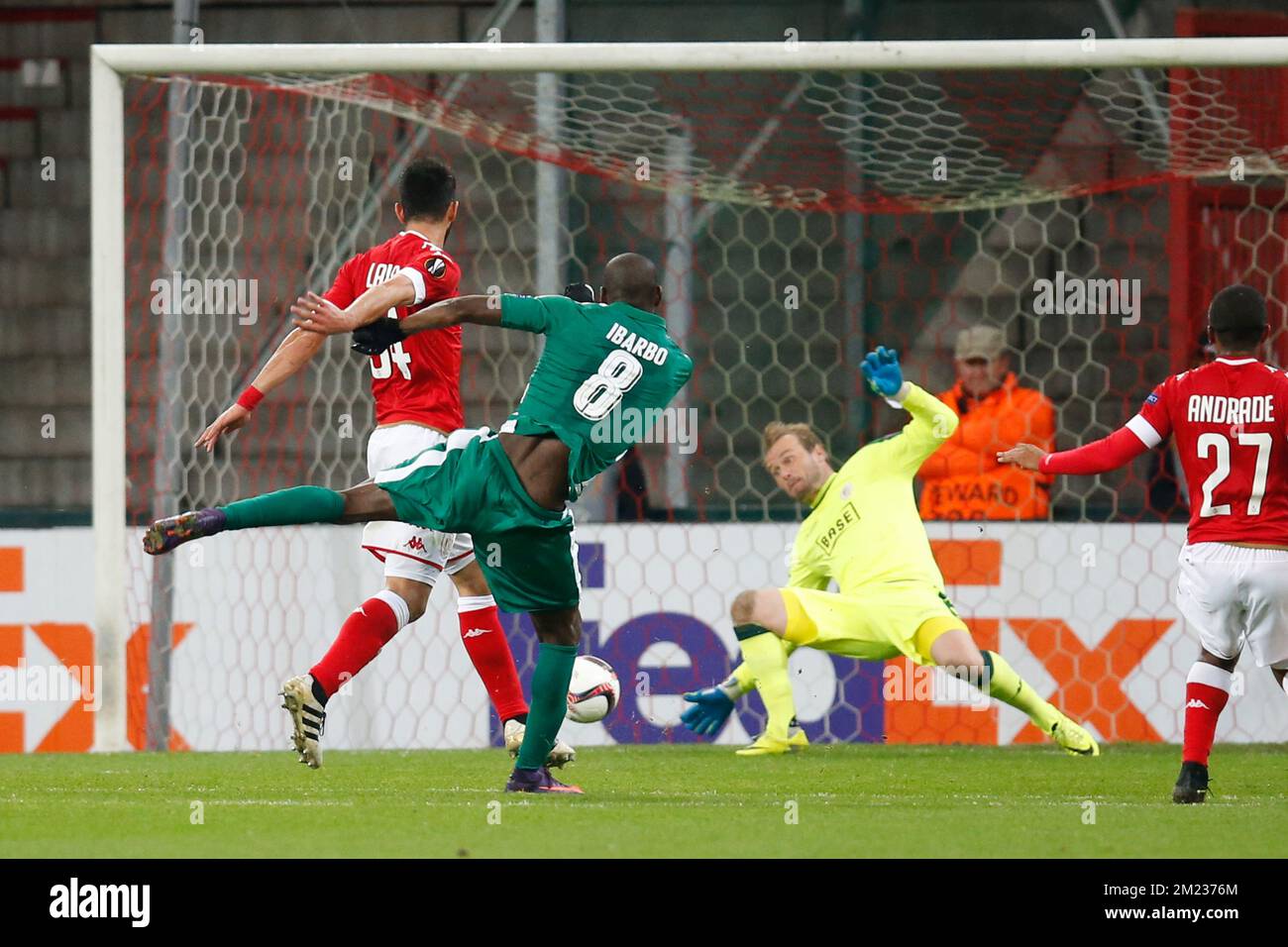 Panathinaikos' forward Victor Ibarbo scores a goal during a third game of the group stage (group G) of the Europa League competition between Belgian soccer team Standard de Liege and Greek soccer team Panathinaikos, Thursday 20 October 2016, in Liege. BELGA PHOTO BRUNO FAHY Stock Photo