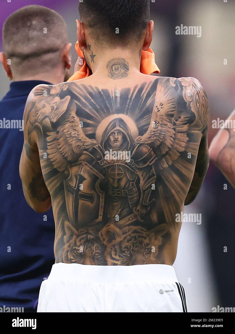 Doha, Qatar, 13th December 2022. Tattoo’s on the back of Thiago Almada